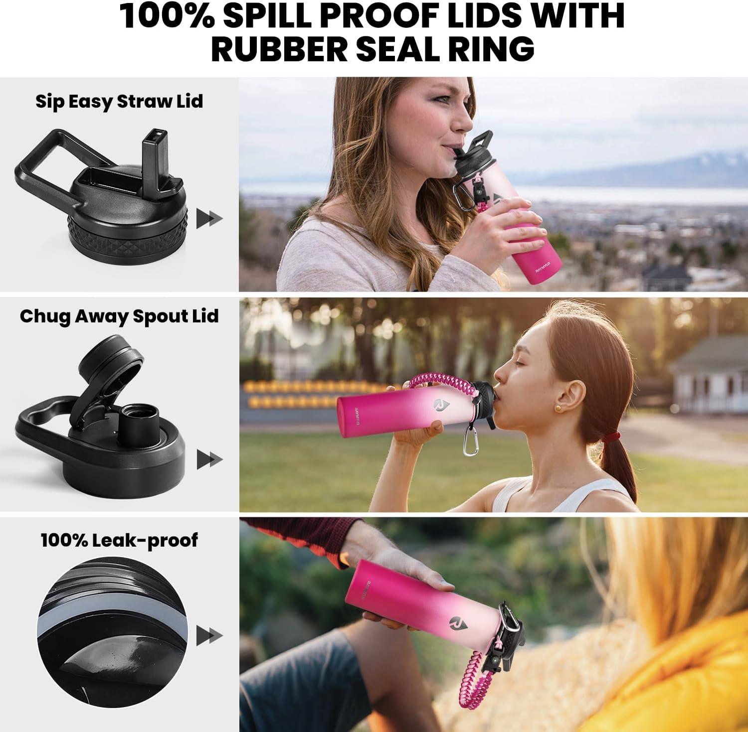 imageInsulated Water Bottle 64 oz Triple Wall Vacuum Stainless Steel Cold for 48 Hrs Leak Proof ampamp NonBPA Half Gallon Water Flask Jug with Paracord Handle ampamp Straw Spout LidsOmbre Pink