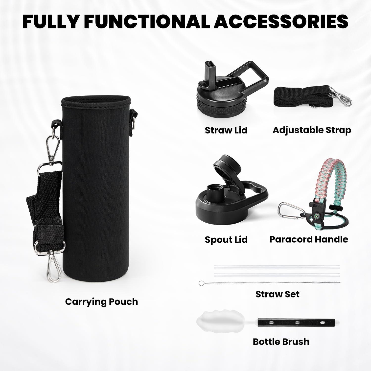 imageInsulated Water Bottle 64 oz Triple Wall Vacuum Stainless Steel Cold for 48 Hrs Leak Proof ampamp NonBPA Half Gallon Water Flask Jug with Paracord Handle ampamp Straw Spout LidsHydrangea
