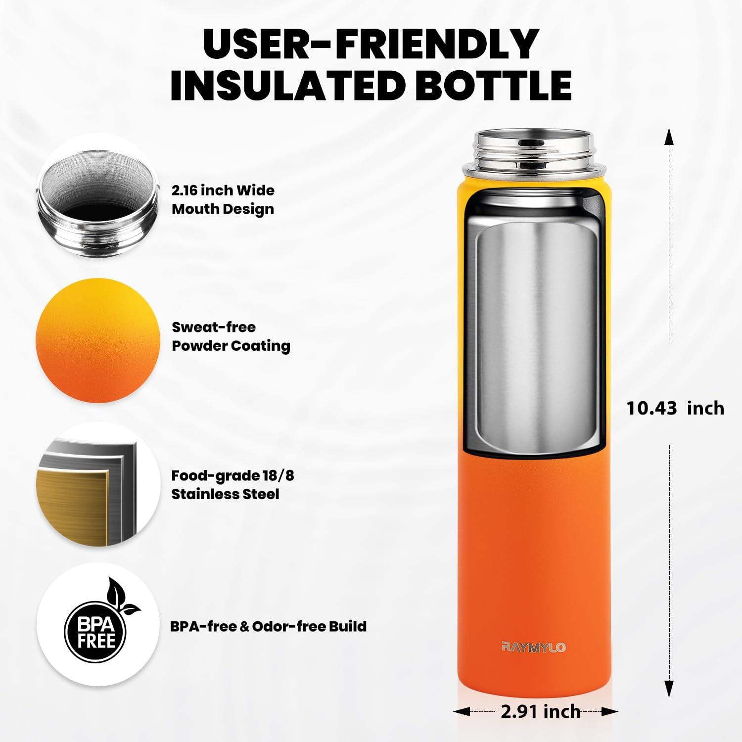 imageInsulated Water Bottle 64 oz Triple Wall Vacuum Stainless Steel Cold for 48 Hrs Leak Proof ampamp NonBPA Half Gallon Water Flask Jug with Paracord Handle ampamp Straw Spout LidsOmbre Orange