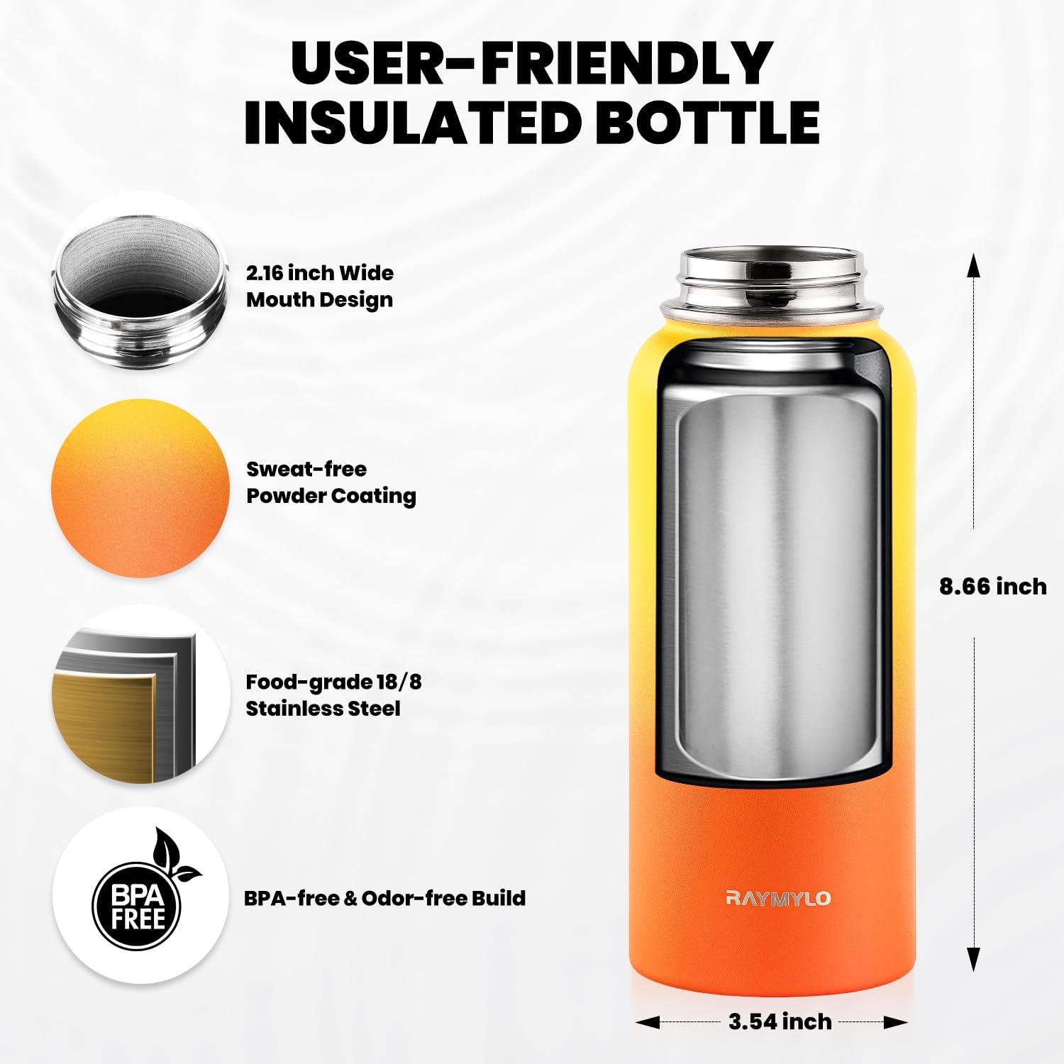 imageInsulated Water Bottle 64 oz Triple Wall Vacuum Stainless Steel Cold for 48 Hrs Leak Proof ampamp NonBPA Half Gallon Water Flask Jug with Paracord Handle ampamp Straw Spout LidsOmbre Orange