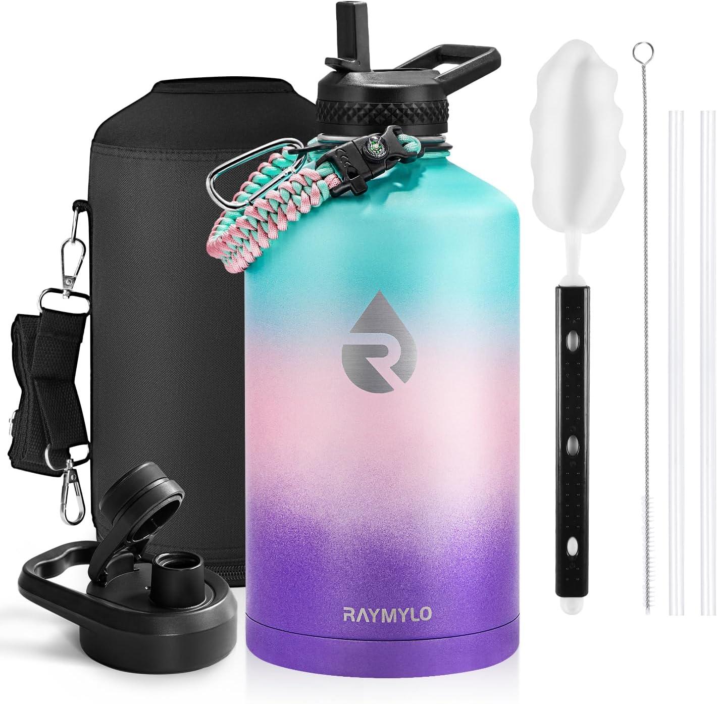 imageInsulated Water Bottle 64 oz Triple Wall Vacuum Stainless Steel Cold for 48 Hrs Leak Proof ampamp NonBPA Half Gallon Water Flask Jug with Paracord Handle ampamp Straw Spout LidsHydrangea