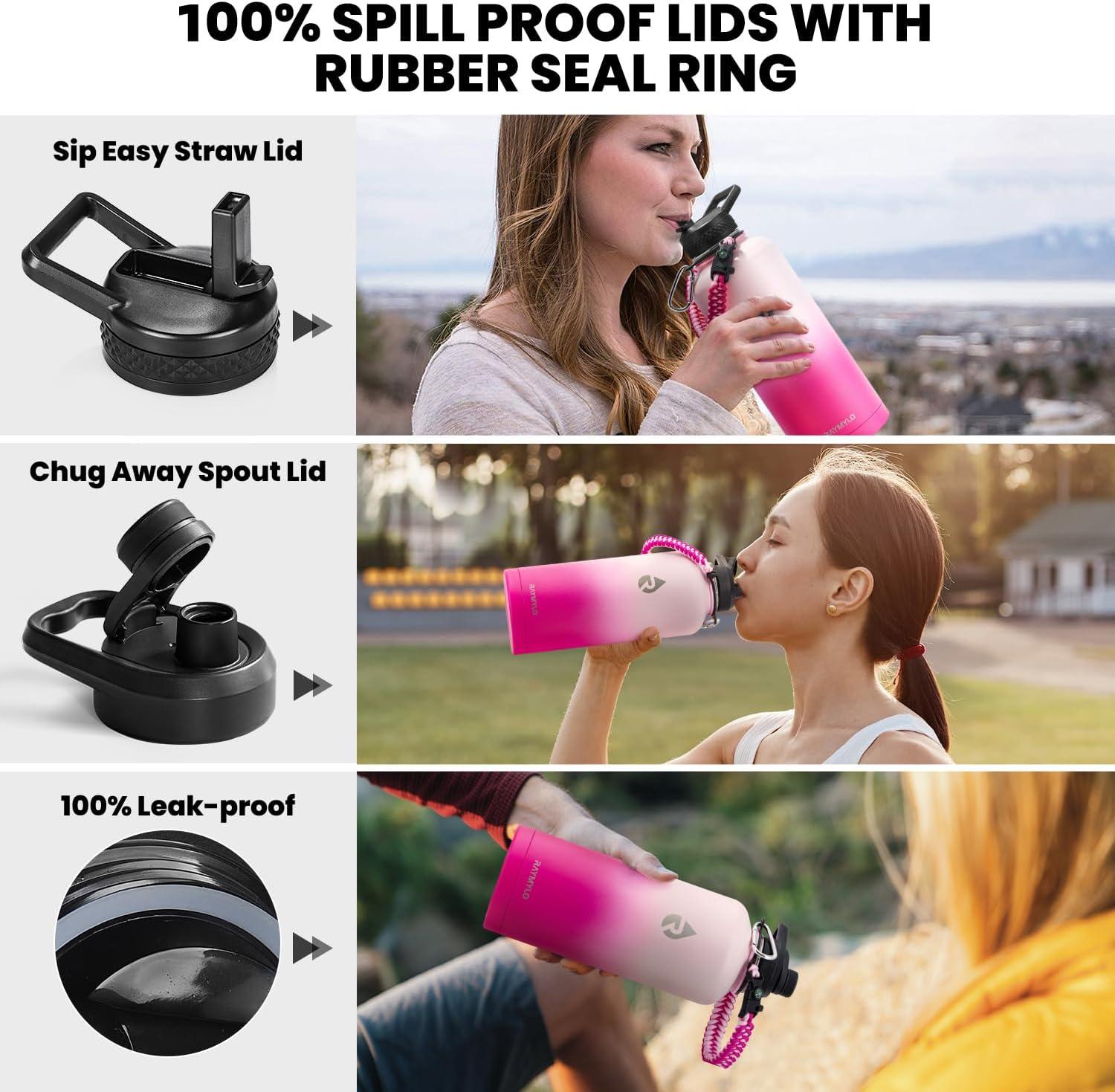 imageInsulated Water Bottle 64 oz Triple Wall Vacuum Stainless Steel Cold for 48 Hrs Leak Proof ampamp NonBPA Half Gallon Water Flask Jug with Paracord Handle ampamp Straw Spout LidsOmbre Pink