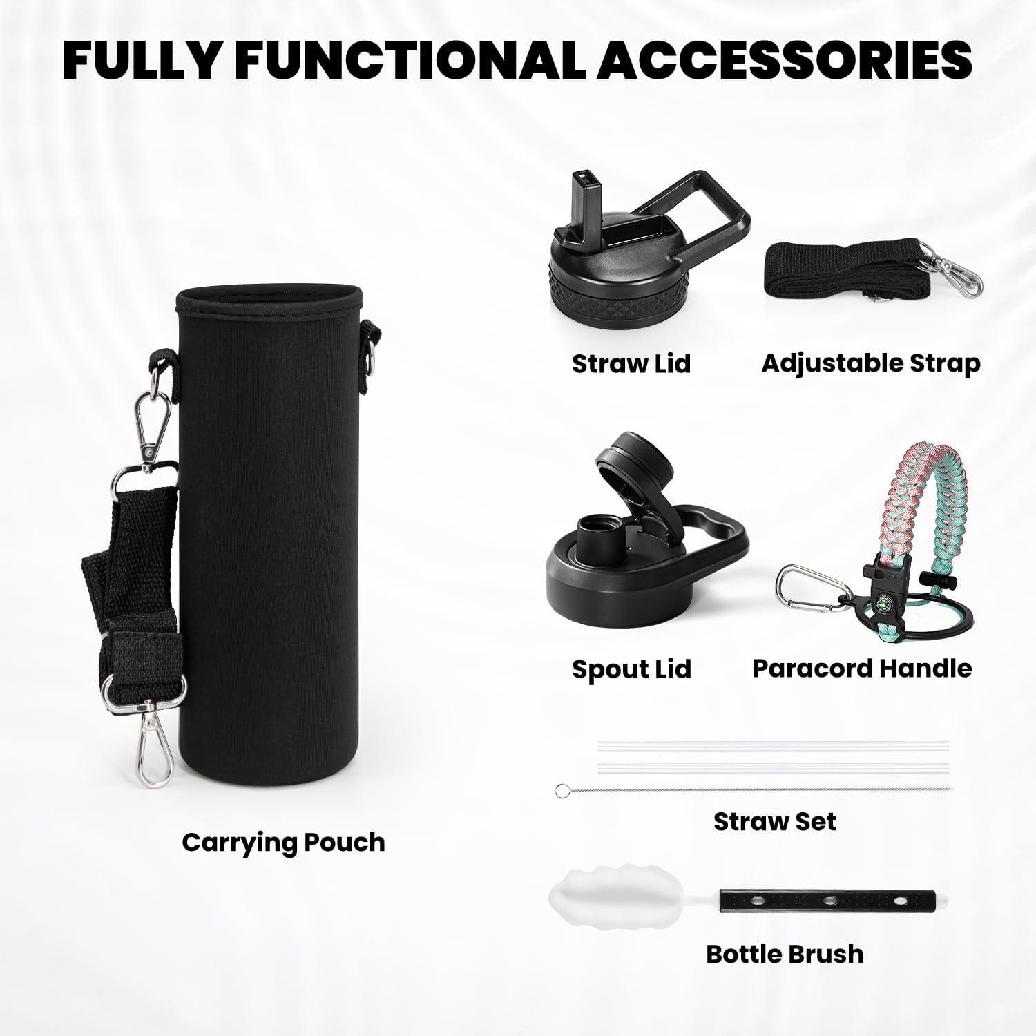 imageInsulated Water Bottle 64 oz Triple Wall Vacuum Stainless Steel Cold for 48 Hrs Leak Proof ampamp NonBPA Half Gallon Water Flask Jug with Paracord Handle ampamp Straw Spout LidsHydrangea