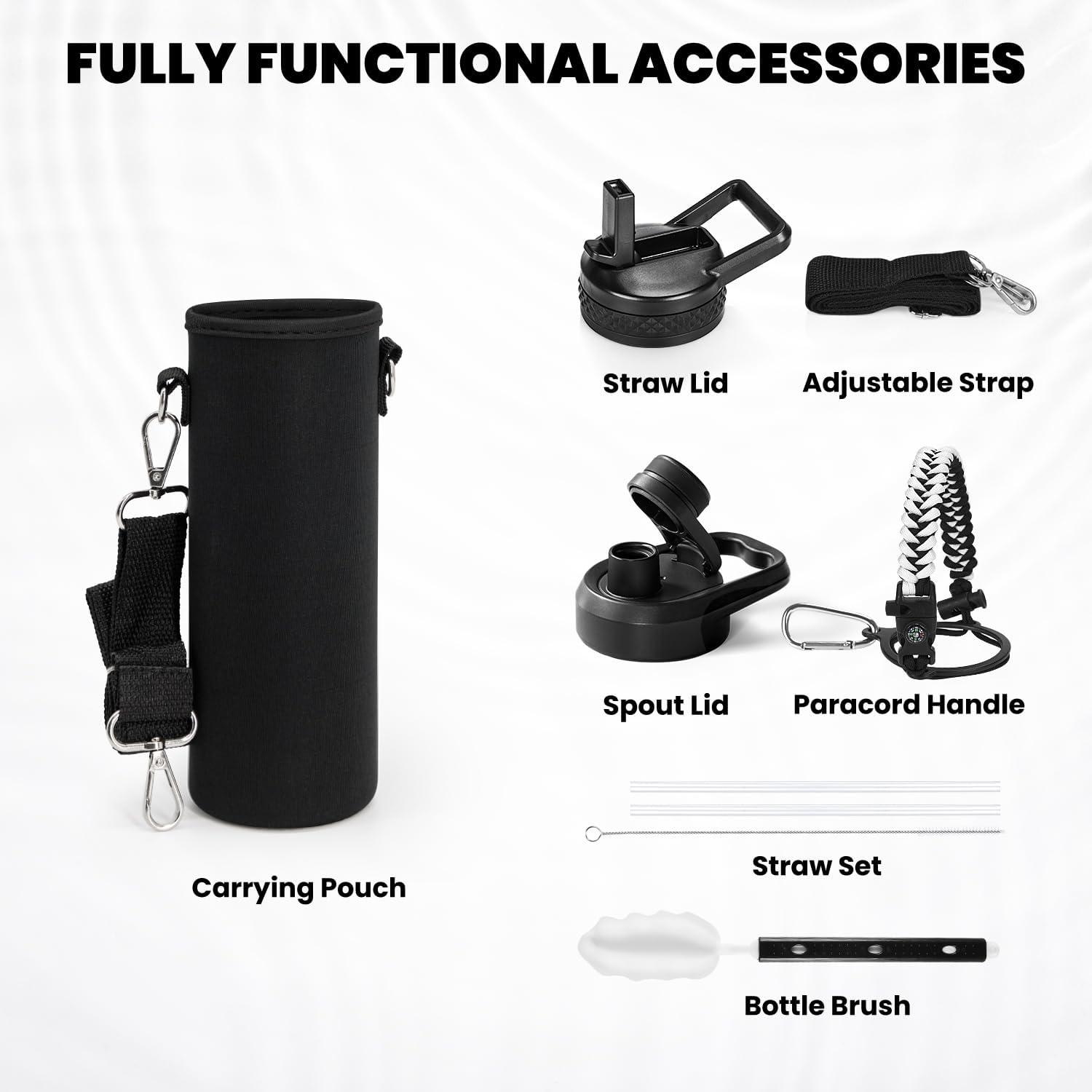 imageInsulated Water Bottle 64 oz Triple Wall Vacuum Stainless Steel Cold for 48 Hrs Leak Proof ampamp NonBPA Half Gallon Water Flask Jug with Paracord Handle ampamp Straw Spout LidsOmbre WhiteBlack