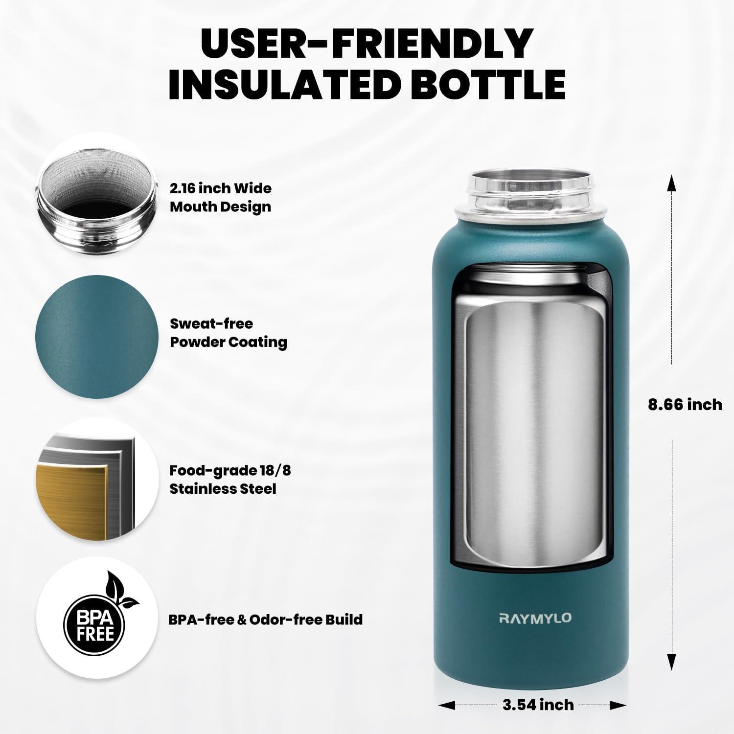 imageInsulated Water Bottle 64 oz Triple Wall Vacuum Stainless Steel Cold for 48 Hrs Leak Proof ampamp NonBPA Half Gallon Water Flask Jug with Paracord Handle ampamp Straw Spout LidsDark Green
