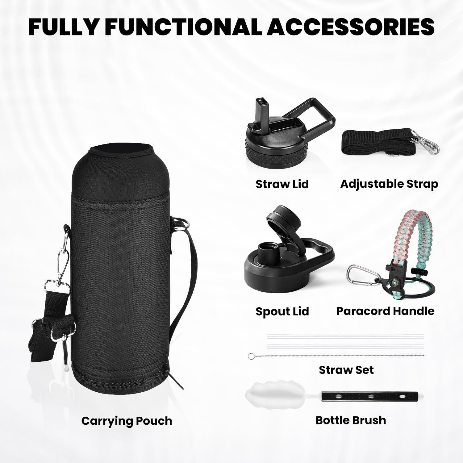 imageInsulated Water Bottle 64 oz Triple Wall Vacuum Stainless Steel Cold for 48 Hrs Leak Proof ampamp NonBPA Half Gallon Water Flask Jug with Paracord Handle ampamp Straw Spout LidsHydrangea