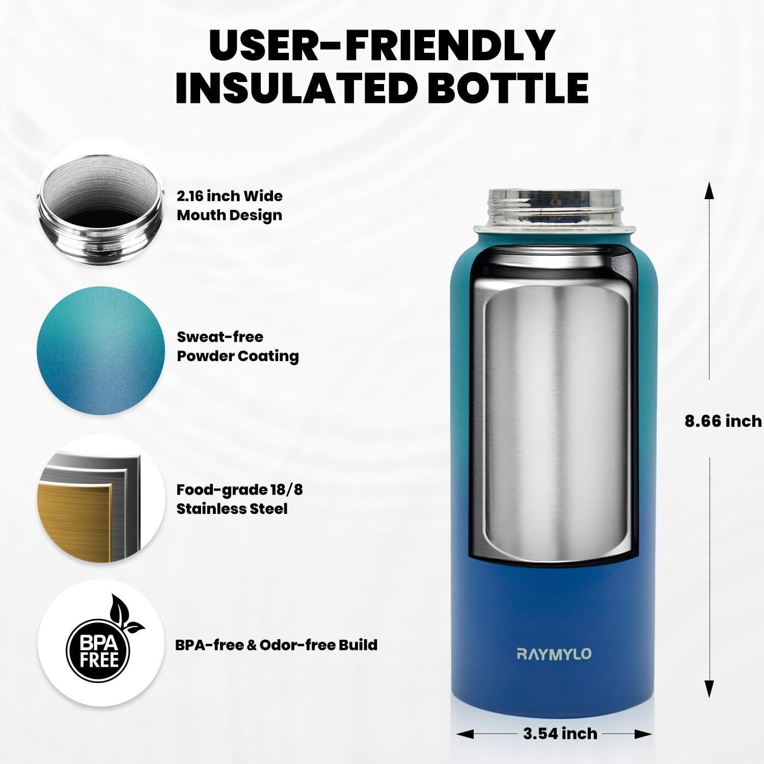 imageInsulated Water Bottle 64 oz Triple Wall Vacuum Stainless Steel Cold for 48 Hrs Leak Proof ampamp NonBPA Half Gallon Water Flask Jug with Paracord Handle ampamp Straw Spout LidsCyan Blue