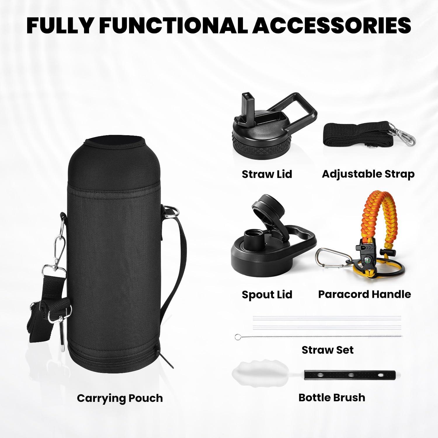 imageInsulated Water Bottle 64 oz Triple Wall Vacuum Stainless Steel Cold for 48 Hrs Leak Proof ampamp NonBPA Half Gallon Water Flask Jug with Paracord Handle ampamp Straw Spout LidsOmbre Orange