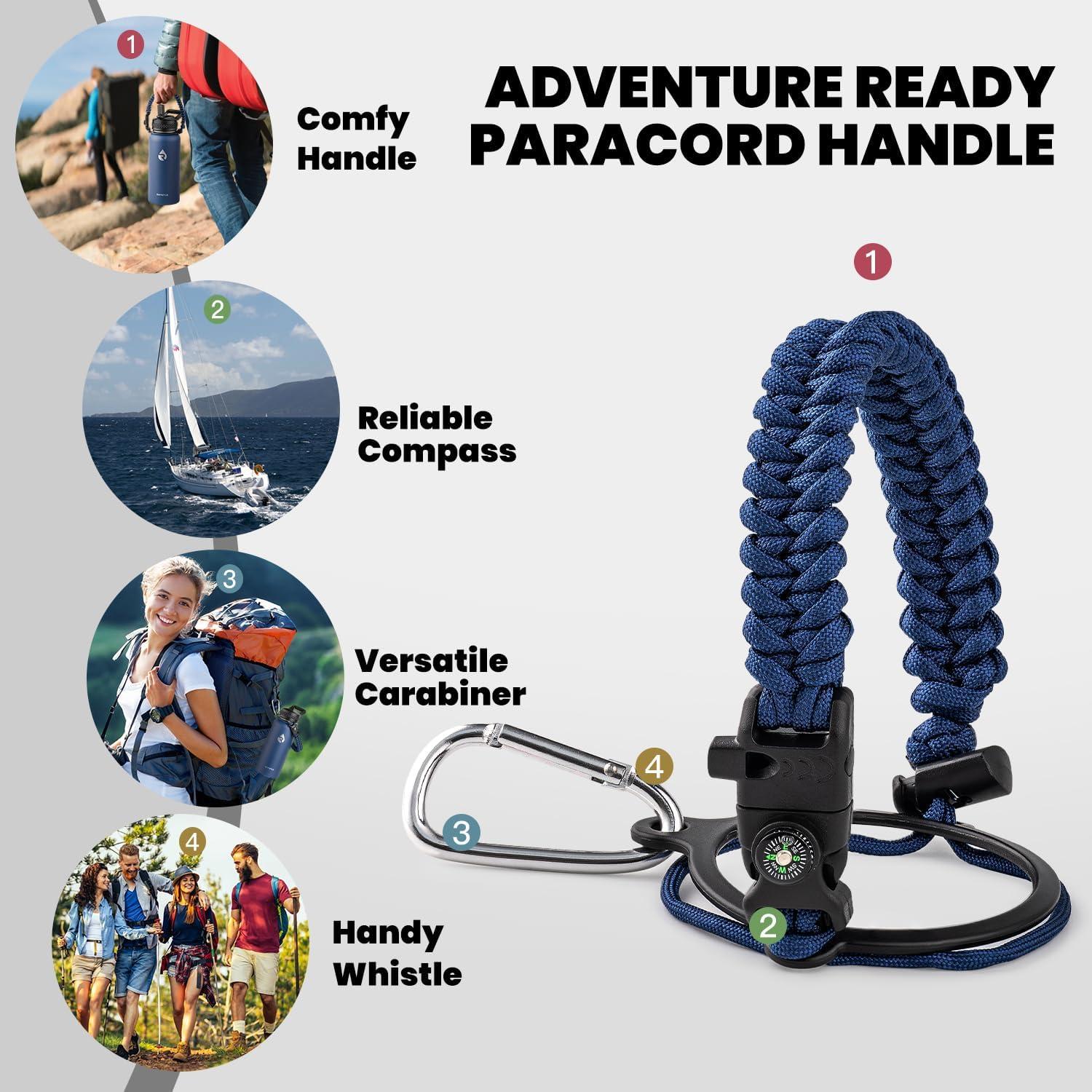 imageInsulated Water Bottle 64 oz Triple Wall Vacuum Stainless Steel Cold for 48 Hrs Leak Proof ampamp NonBPA Half Gallon Water Flask Jug with Paracord Handle ampamp Straw Spout LidsNavy Blue