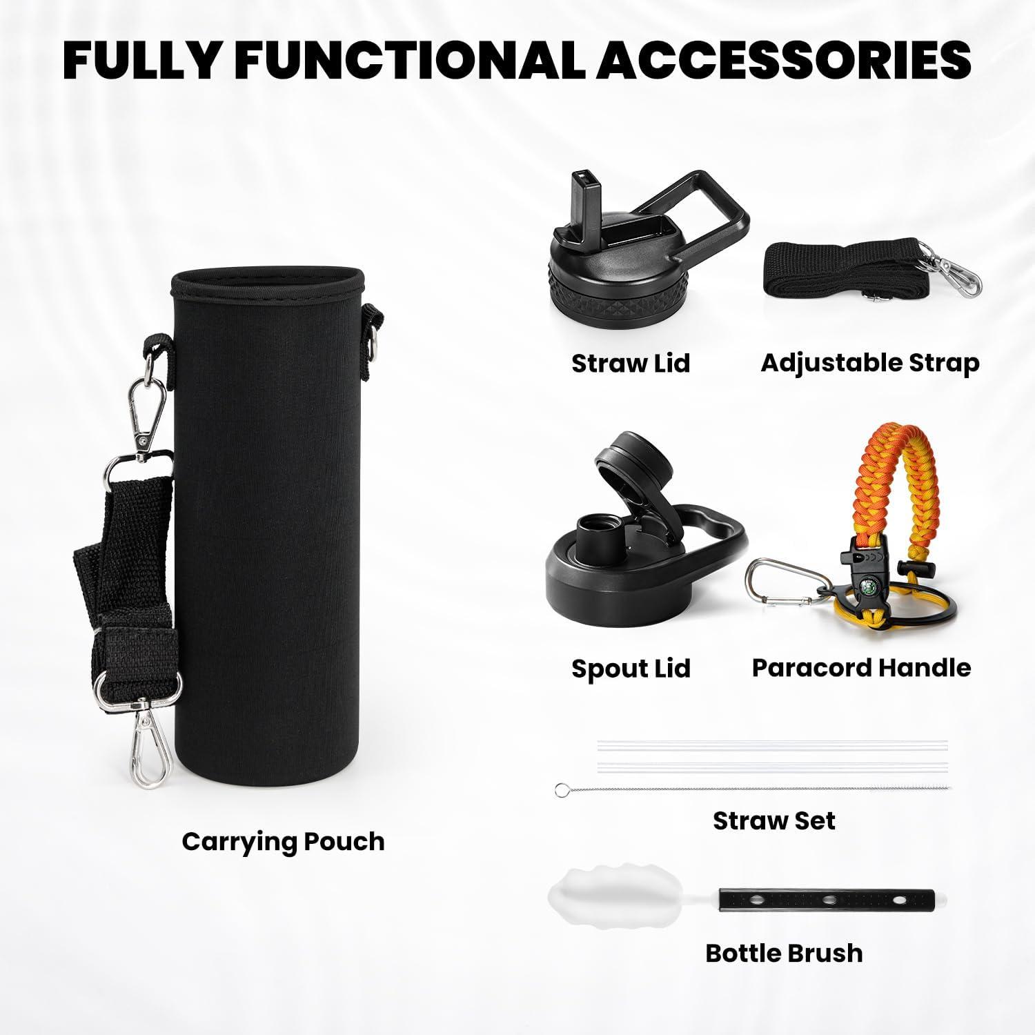 imageInsulated Water Bottle 64 oz Triple Wall Vacuum Stainless Steel Cold for 48 Hrs Leak Proof ampamp NonBPA Half Gallon Water Flask Jug with Paracord Handle ampamp Straw Spout LidsOmbre Orange