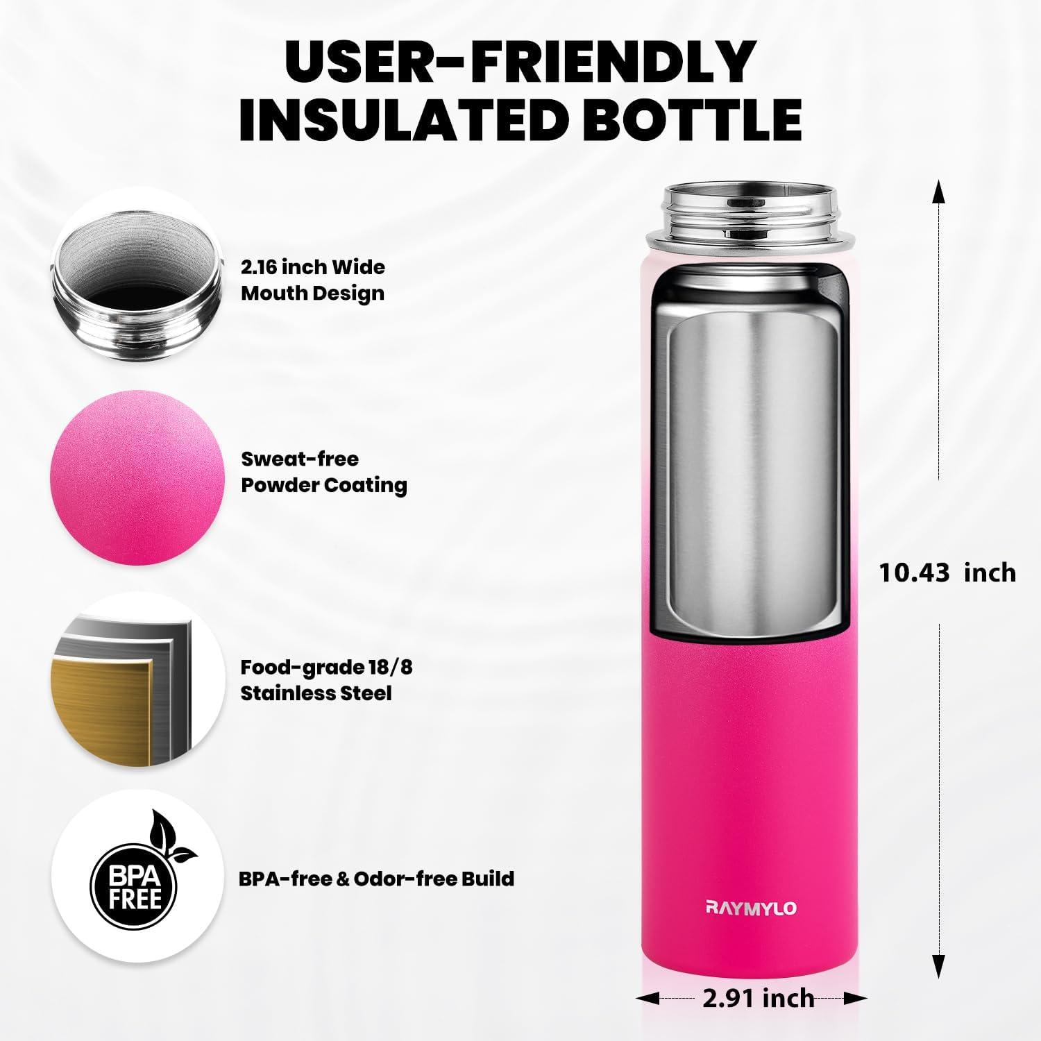 imageInsulated Water Bottle 64 oz Triple Wall Vacuum Stainless Steel Cold for 48 Hrs Leak Proof ampamp NonBPA Half Gallon Water Flask Jug with Paracord Handle ampamp Straw Spout LidsOmbre Pink