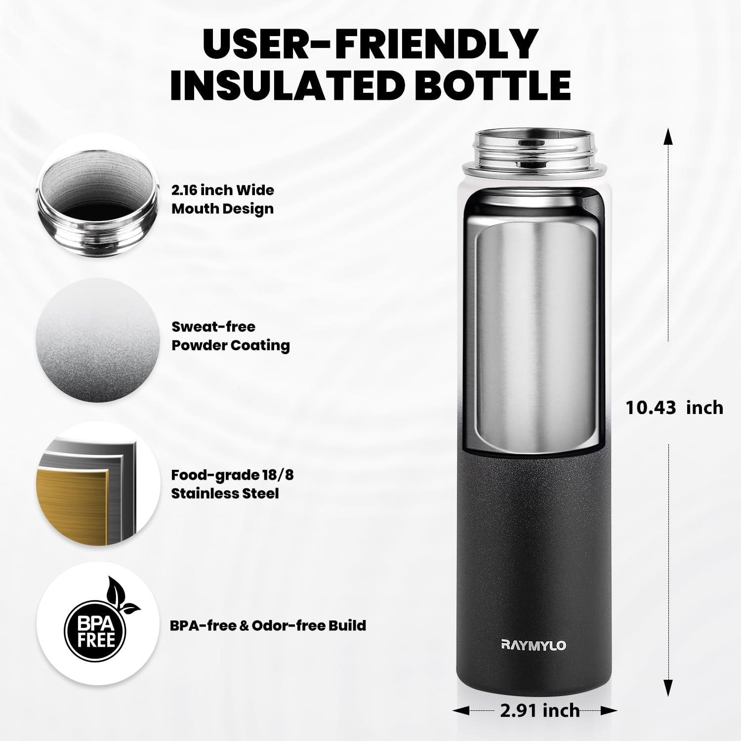 imageInsulated Water Bottle 64 oz Triple Wall Vacuum Stainless Steel Cold for 48 Hrs Leak Proof ampamp NonBPA Half Gallon Water Flask Jug with Paracord Handle ampamp Straw Spout LidsOmbre WhiteBlack