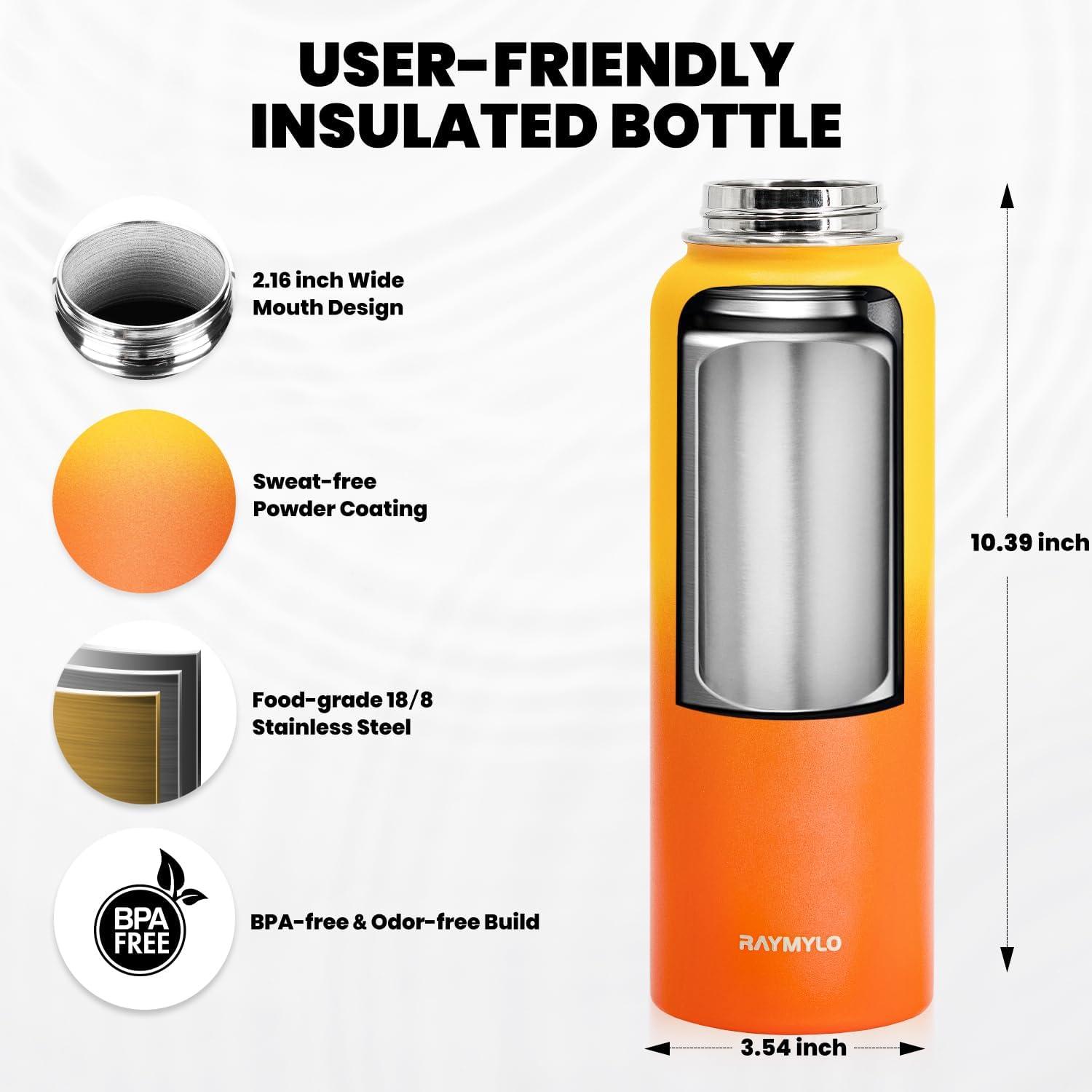 imageInsulated Water Bottle 64 oz Triple Wall Vacuum Stainless Steel Cold for 48 Hrs Leak Proof ampamp NonBPA Half Gallon Water Flask Jug with Paracord Handle ampamp Straw Spout LidsOmbre Orange