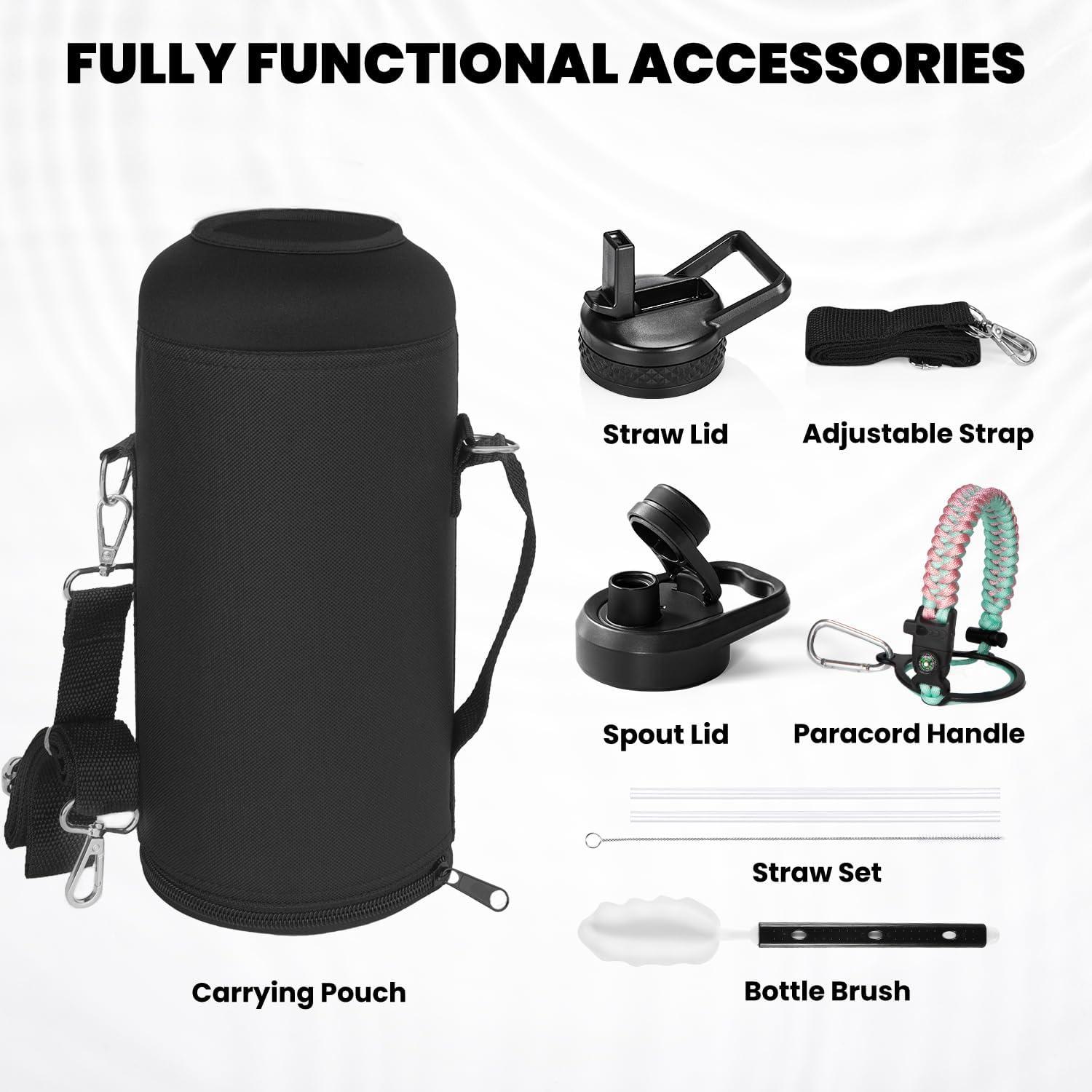 imageInsulated Water Bottle 64 oz Triple Wall Vacuum Stainless Steel Cold for 48 Hrs Leak Proof ampamp NonBPA Half Gallon Water Flask Jug with Paracord Handle ampamp Straw Spout LidsHydrangea