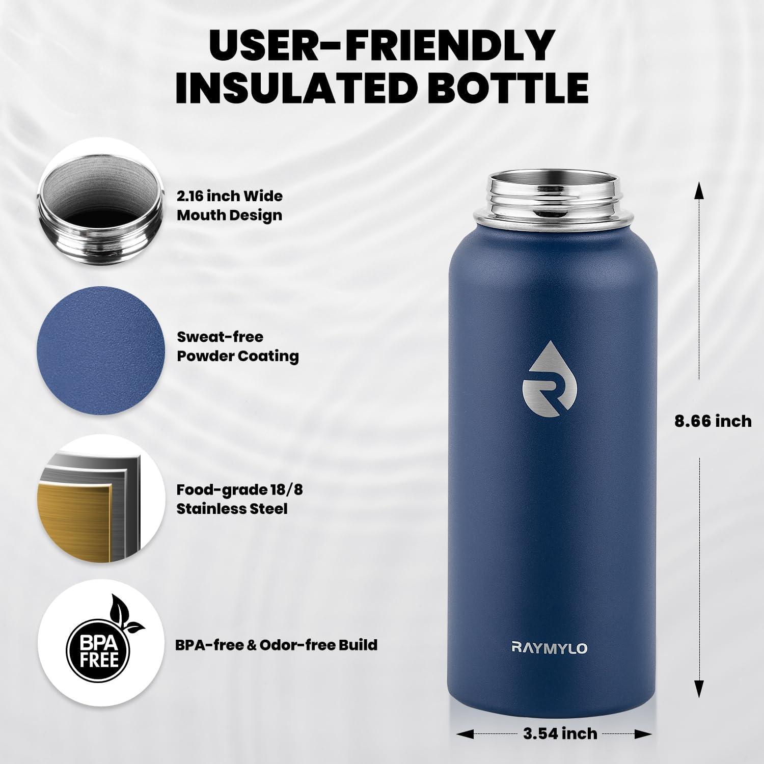imageInsulated Water Bottle 64 oz Triple Wall Vacuum Stainless Steel Cold for 48 Hrs Leak Proof ampamp NonBPA Half Gallon Water Flask Jug with Paracord Handle ampamp Straw Spout LidsNavy Blue