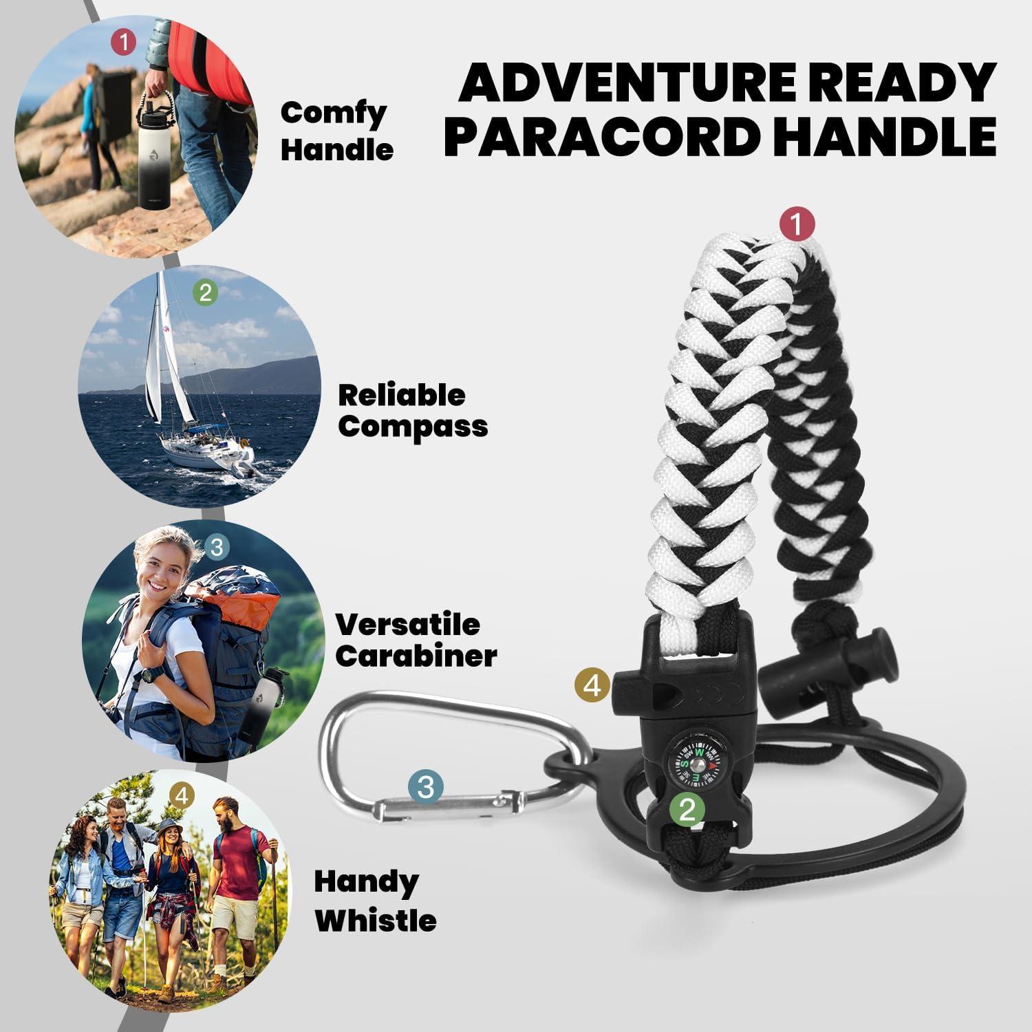 imageInsulated Water Bottle 64 oz Triple Wall Vacuum Stainless Steel Cold for 48 Hrs Leak Proof ampamp NonBPA Half Gallon Water Flask Jug with Paracord Handle ampamp Straw Spout LidsOmbre WhiteBlack
