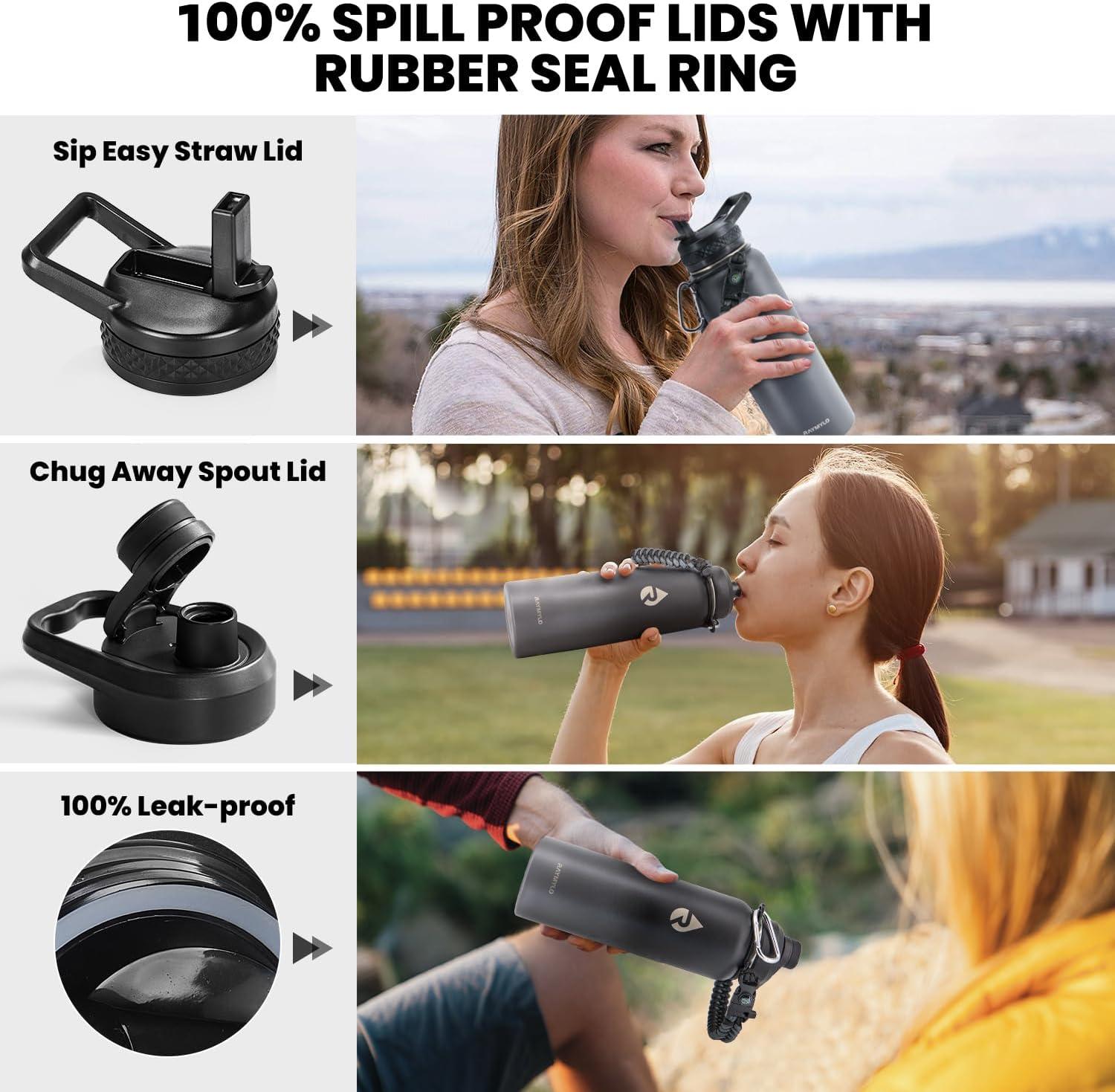 imageInsulated Water Bottle 64 oz Triple Wall Vacuum Stainless Steel Cold for 48 Hrs Leak Proof ampamp NonBPA Half Gallon Water Flask Jug with Paracord Handle ampamp Straw Spout LidsDark Gray