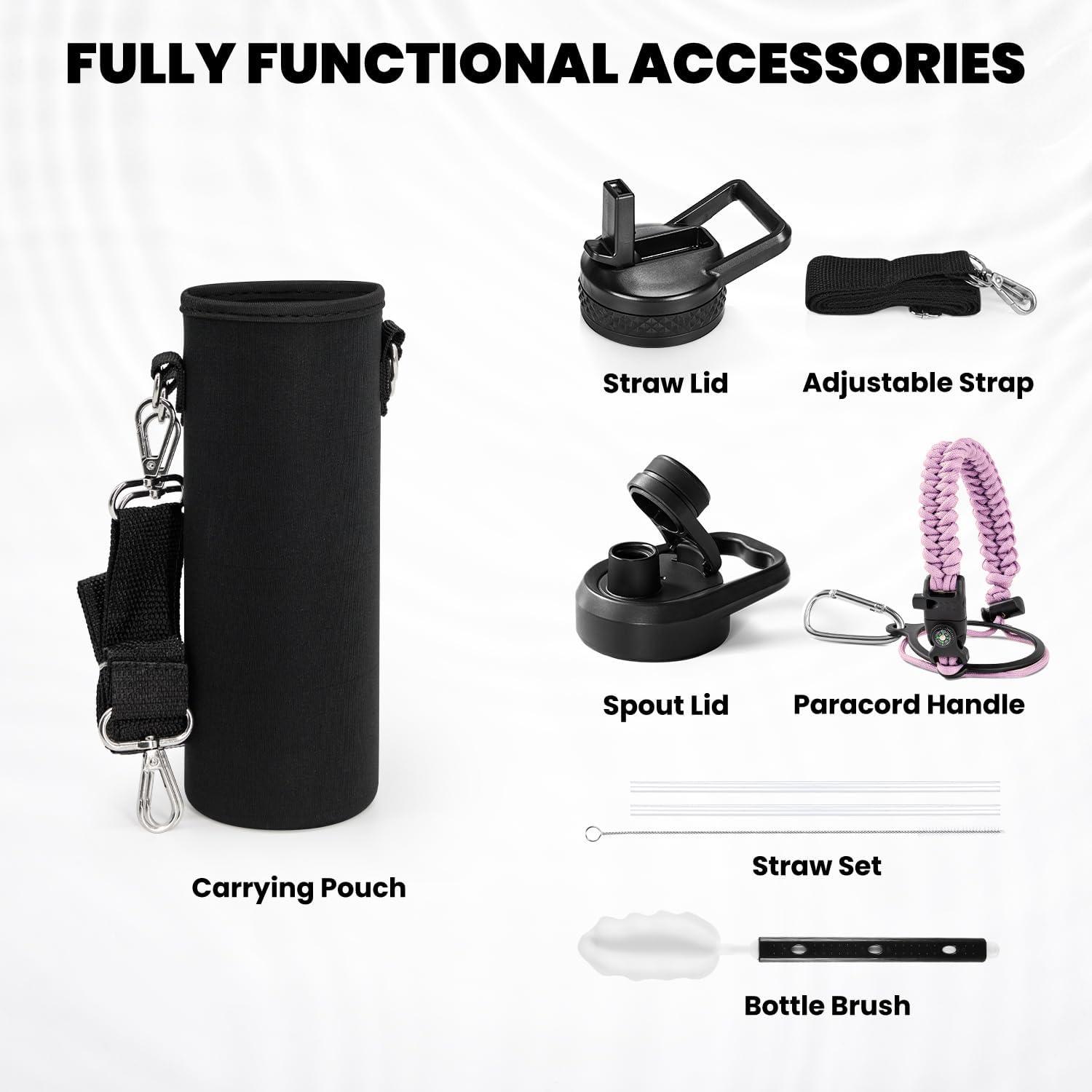 imageInsulated Water Bottle 64 oz Triple Wall Vacuum Stainless Steel Cold for 48 Hrs Leak Proof ampamp NonBPA Half Gallon Water Flask Jug with Paracord Handle ampamp Straw Spout LidsLilac