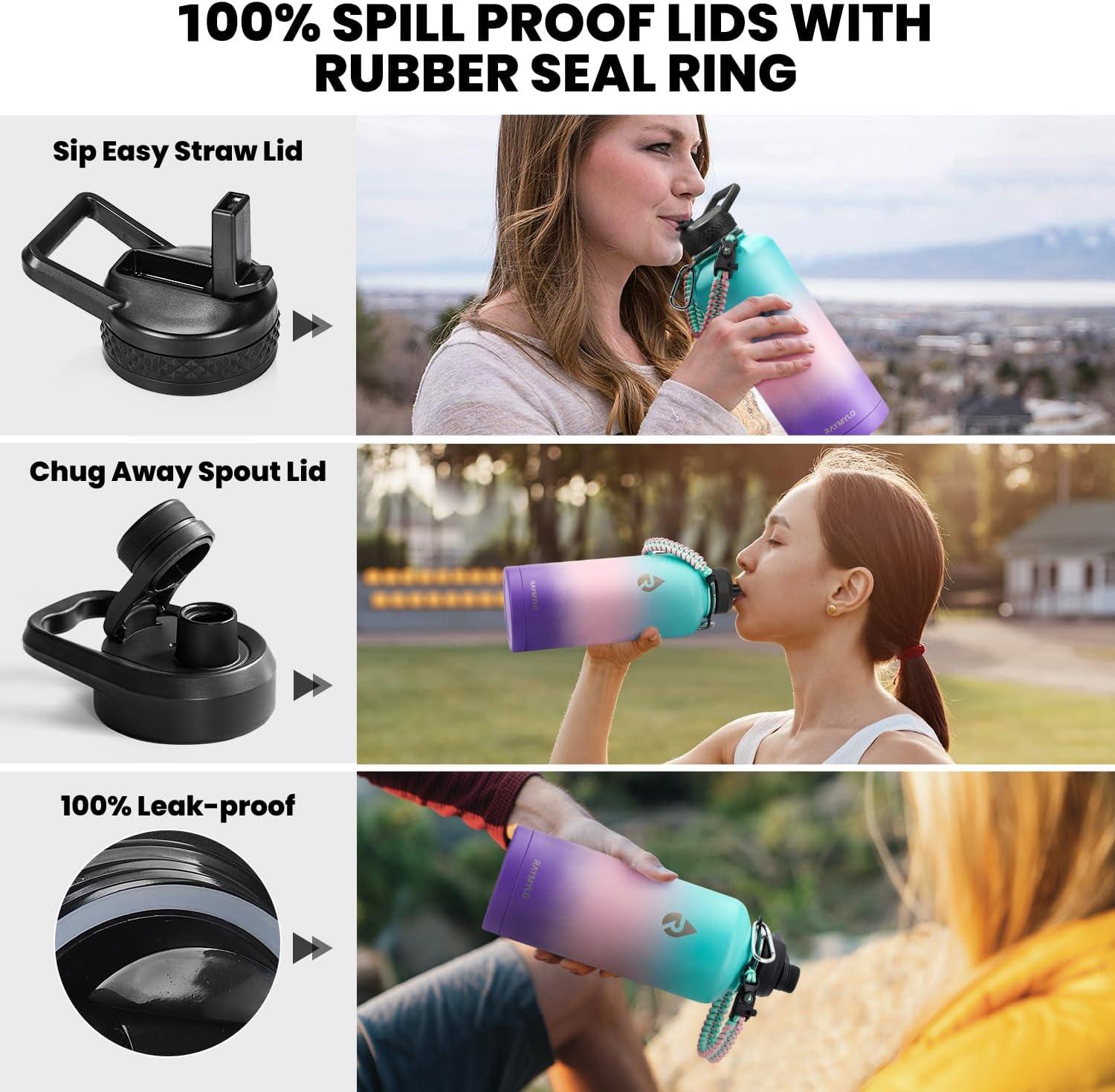 imageInsulated Water Bottle 64 oz Triple Wall Vacuum Stainless Steel Cold for 48 Hrs Leak Proof ampamp NonBPA Half Gallon Water Flask Jug with Paracord Handle ampamp Straw Spout LidsHydrangea