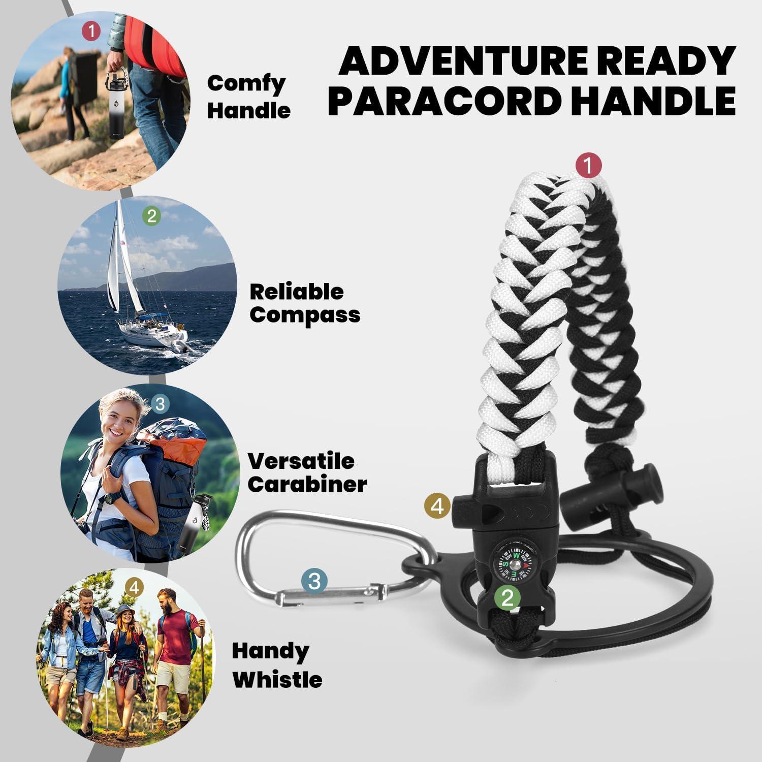 imageInsulated Water Bottle 64 oz Triple Wall Vacuum Stainless Steel Cold for 48 Hrs Leak Proof ampamp NonBPA Half Gallon Water Flask Jug with Paracord Handle ampamp Straw Spout LidsOmbre WhiteBlack