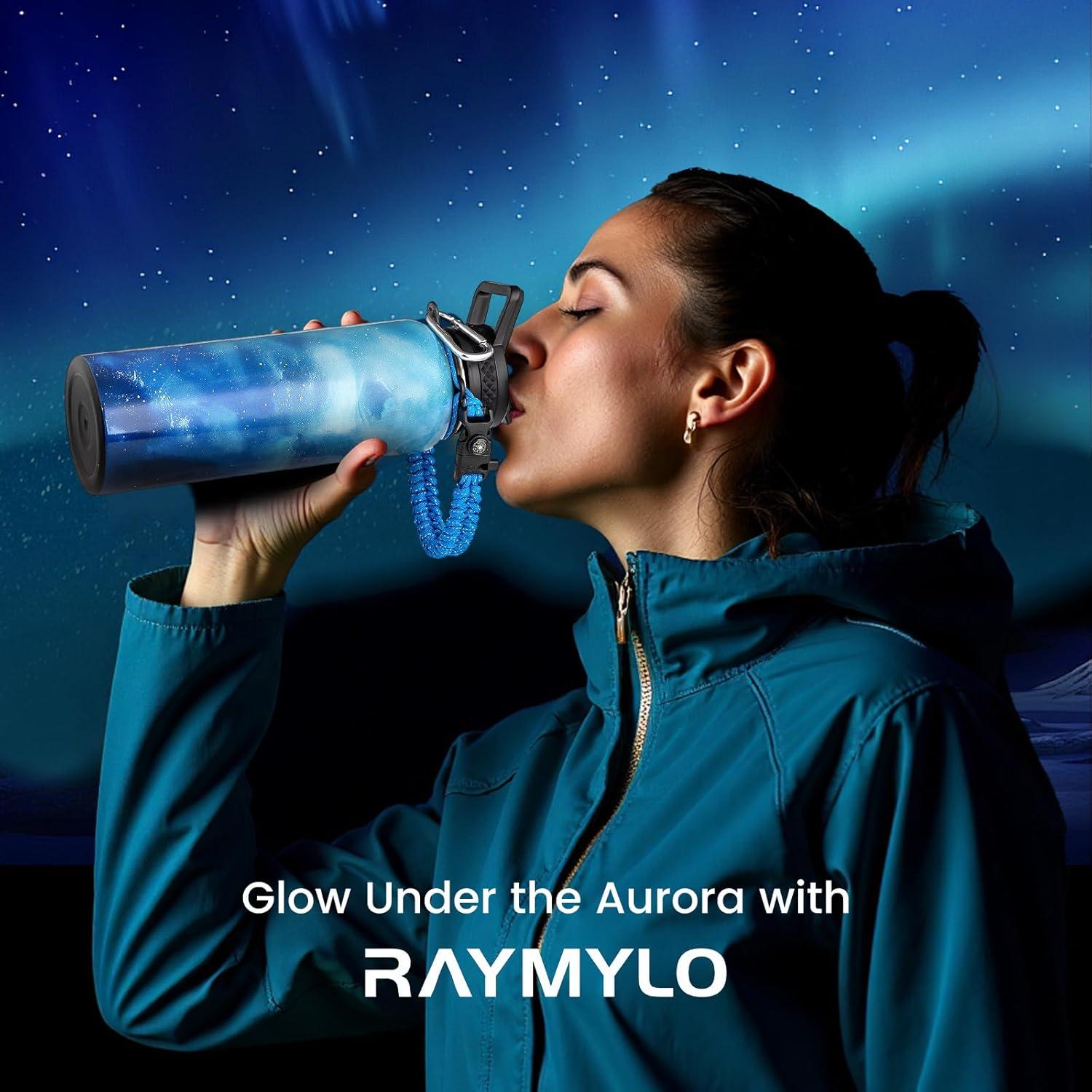 imageInsulated Water Bottle 64 oz Triple Wall Vacuum Stainless Steel Cold for 48 Hrs Leak Proof ampamp NonBPA Half Gallon Water Flask Jug with Paracord Handle ampamp Straw Spout LidsAuroraBlue