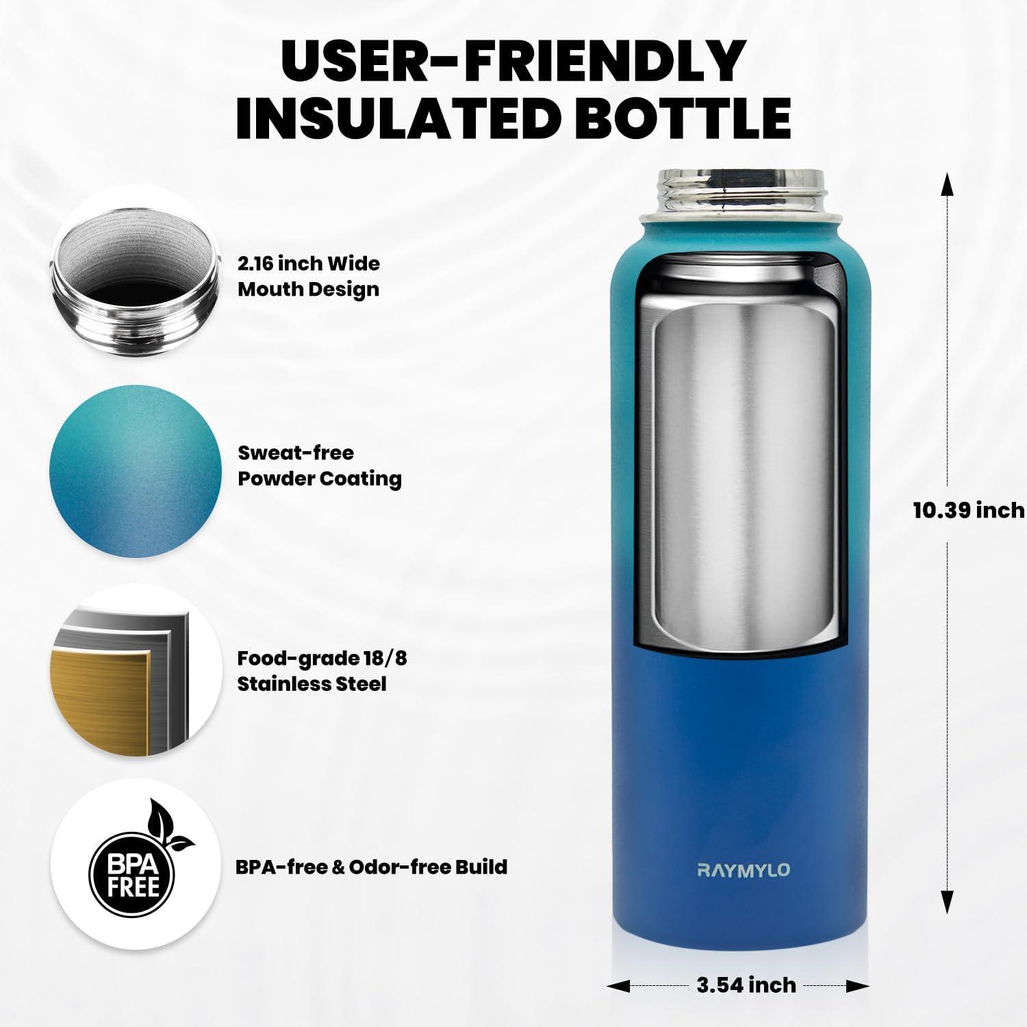 imageInsulated Water Bottle 64 oz Triple Wall Vacuum Stainless Steel Cold for 48 Hrs Leak Proof ampamp NonBPA Half Gallon Water Flask Jug with Paracord Handle ampamp Straw Spout LidsCyan Blue