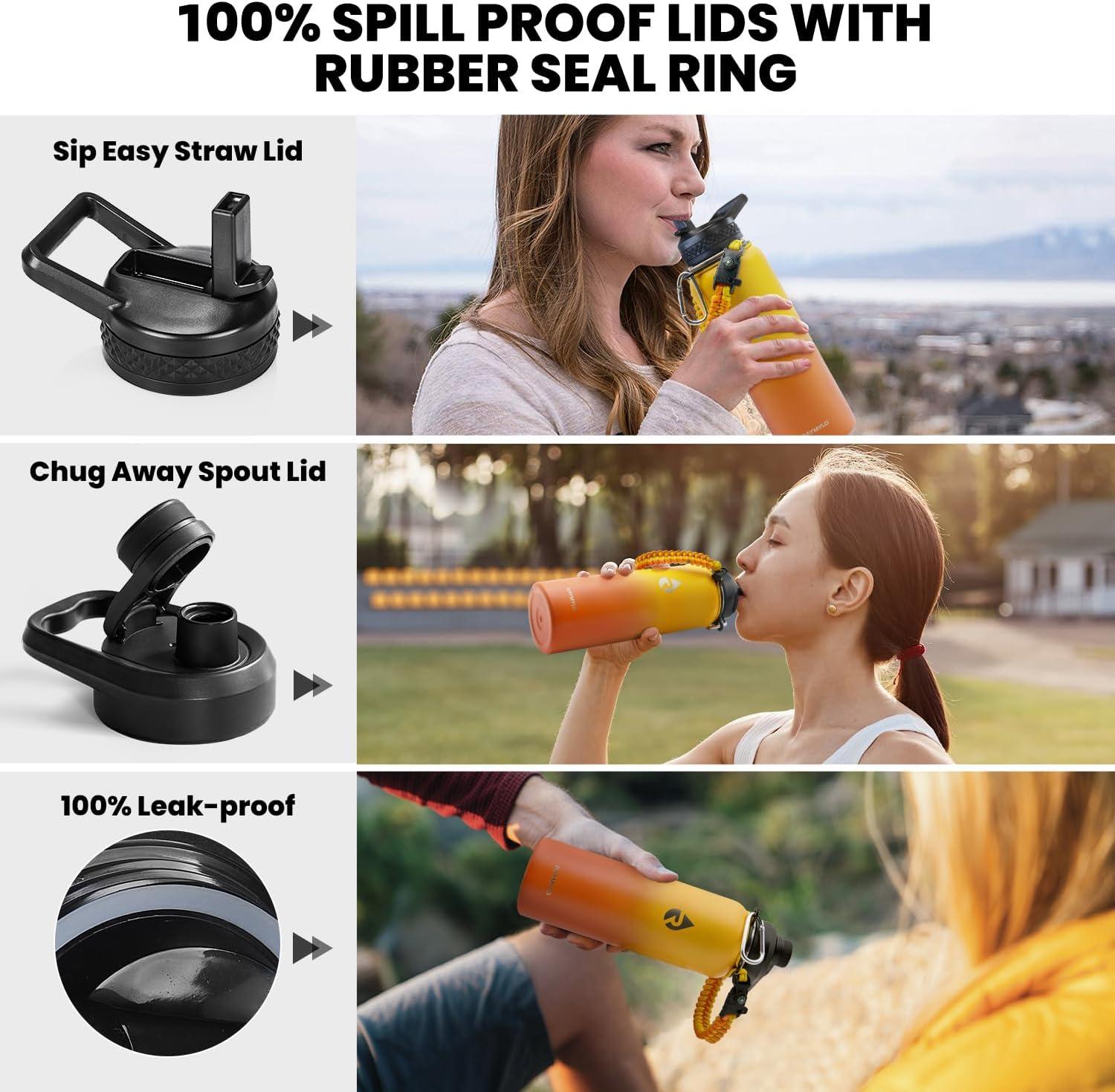 imageInsulated Water Bottle 64 oz Triple Wall Vacuum Stainless Steel Cold for 48 Hrs Leak Proof ampamp NonBPA Half Gallon Water Flask Jug with Paracord Handle ampamp Straw Spout LidsOmbre Orange