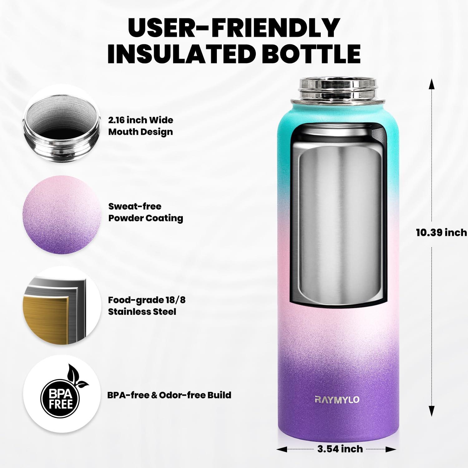 imageInsulated Water Bottle 64 oz Triple Wall Vacuum Stainless Steel Cold for 48 Hrs Leak Proof ampamp NonBPA Half Gallon Water Flask Jug with Paracord Handle ampamp Straw Spout LidsHydrangea