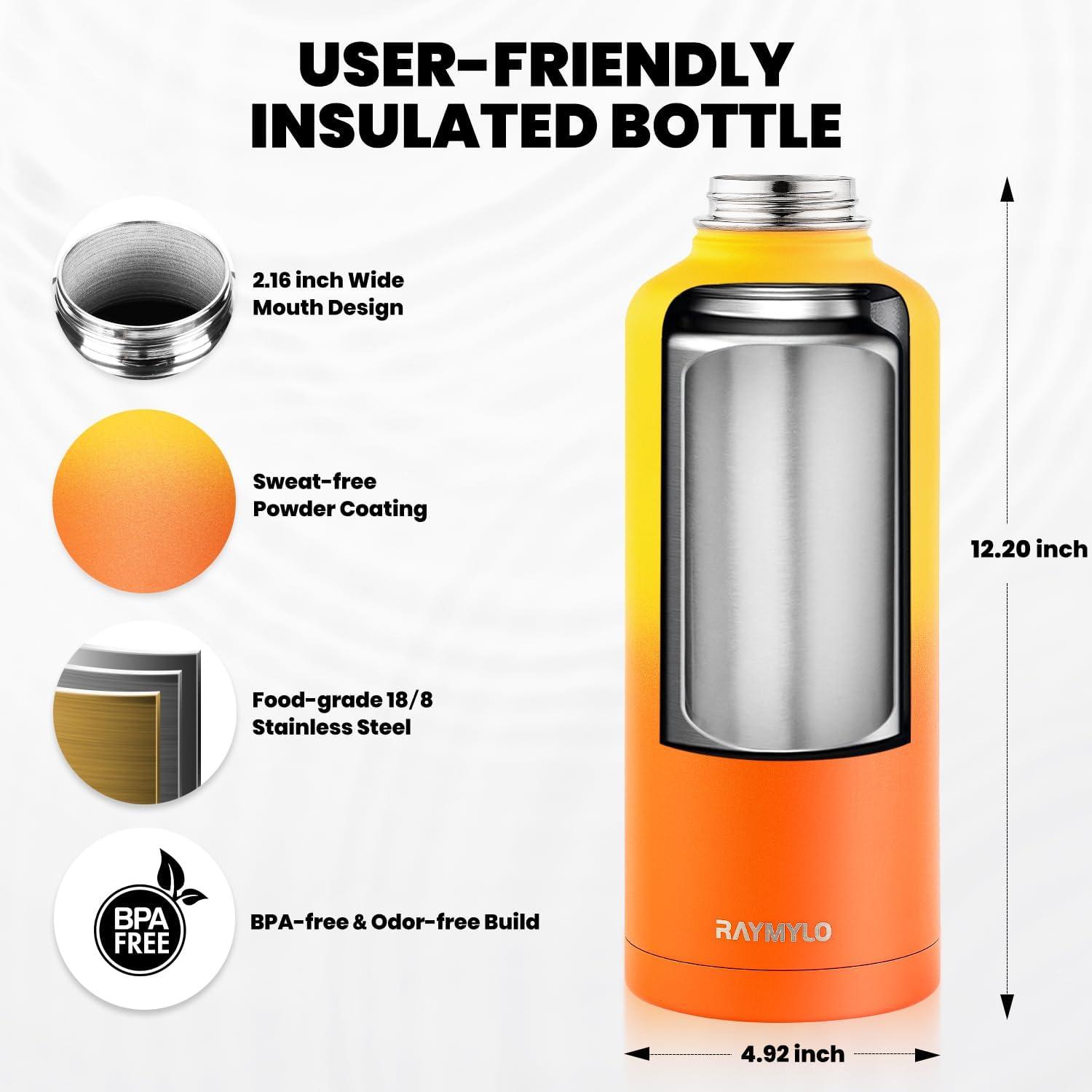 imageInsulated Water Bottle 64 oz Triple Wall Vacuum Stainless Steel Cold for 48 Hrs Leak Proof ampamp NonBPA Half Gallon Water Flask Jug with Paracord Handle ampamp Straw Spout LidsOmbre Orange
