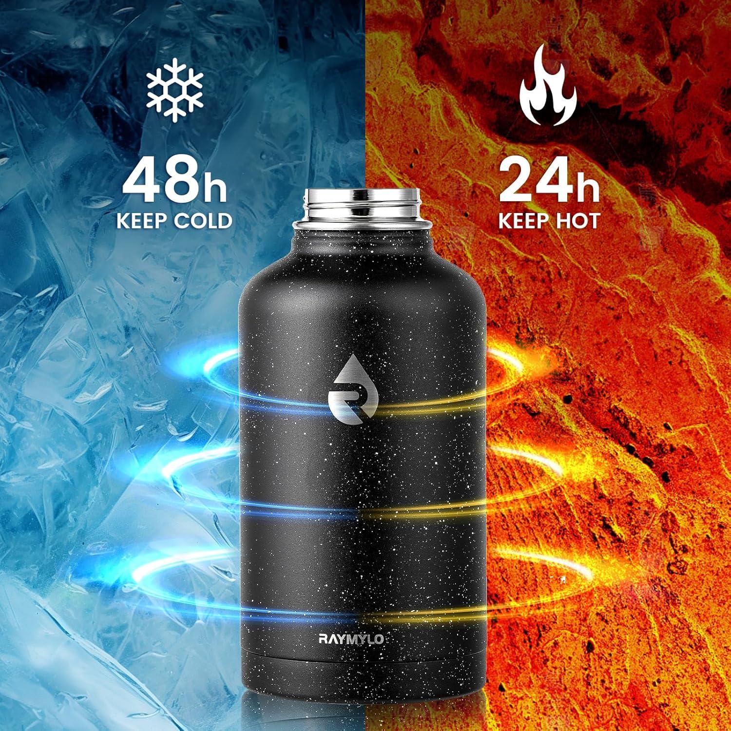 imageInsulated Water Bottle 64 oz Triple Wall Vacuum Stainless Steel Cold for 48 Hrs Leak Proof ampamp NonBPA Half Gallon Water Flask Jug with Paracord Handle ampamp Straw Spout LidsStarry SkyBlack