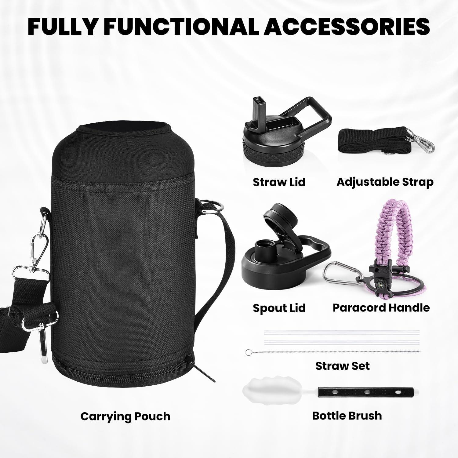 imageInsulated Water Bottle 64 oz Triple Wall Vacuum Stainless Steel Cold for 48 Hrs Leak Proof ampamp NonBPA Half Gallon Water Flask Jug with Paracord Handle ampamp Straw Spout LidsLilac