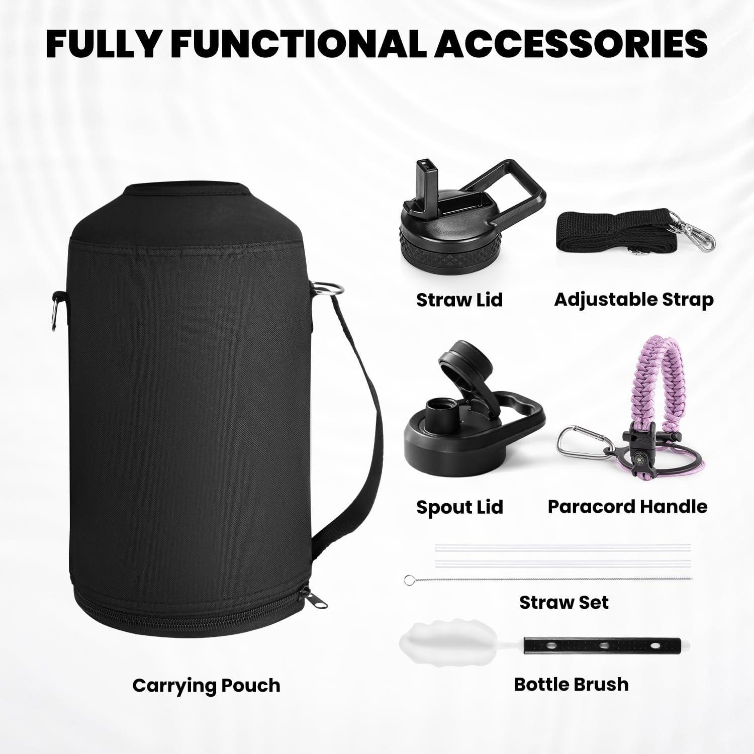 imageInsulated Water Bottle 64 oz Triple Wall Vacuum Stainless Steel Cold for 48 Hrs Leak Proof ampamp NonBPA Half Gallon Water Flask Jug with Paracord Handle ampamp Straw Spout LidsLilac