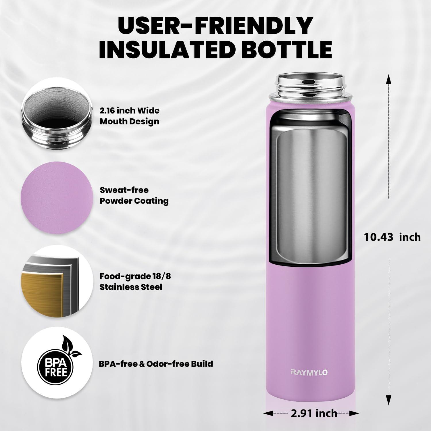 imageInsulated Water Bottle 64 oz Triple Wall Vacuum Stainless Steel Cold for 48 Hrs Leak Proof ampamp NonBPA Half Gallon Water Flask Jug with Paracord Handle ampamp Straw Spout LidsLilac