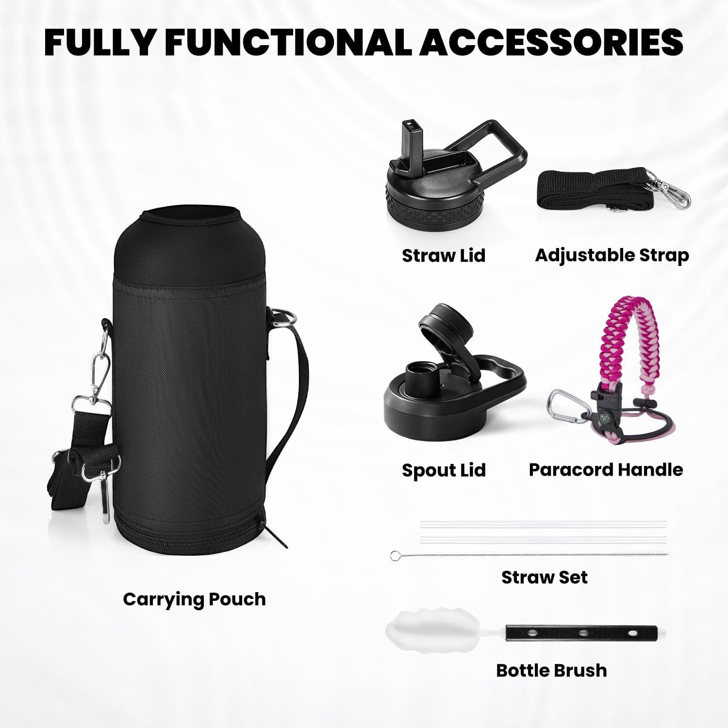 imageInsulated Water Bottle 64 oz Triple Wall Vacuum Stainless Steel Cold for 48 Hrs Leak Proof ampamp NonBPA Half Gallon Water Flask Jug with Paracord Handle ampamp Straw Spout LidsOmbre Pink