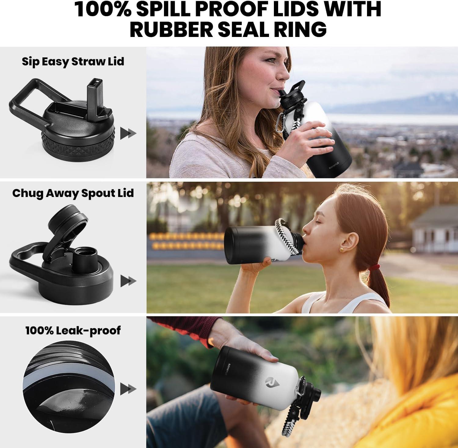 imageInsulated Water Bottle 64 oz Triple Wall Vacuum Stainless Steel Cold for 48 Hrs Leak Proof ampamp NonBPA Half Gallon Water Flask Jug with Paracord Handle ampamp Straw Spout LidsOmbre WhiteBlack