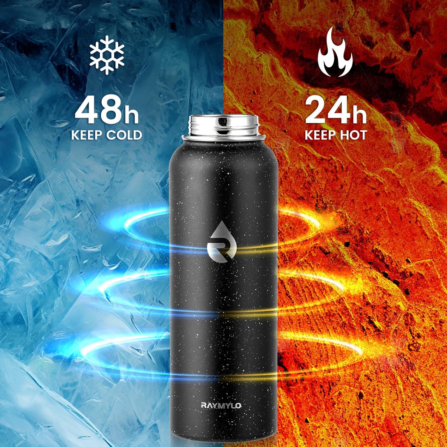 imageInsulated Water Bottle 64 oz Triple Wall Vacuum Stainless Steel Cold for 48 Hrs Leak Proof ampamp NonBPA Half Gallon Water Flask Jug with Paracord Handle ampamp Straw Spout LidsStarry SkyBlack
