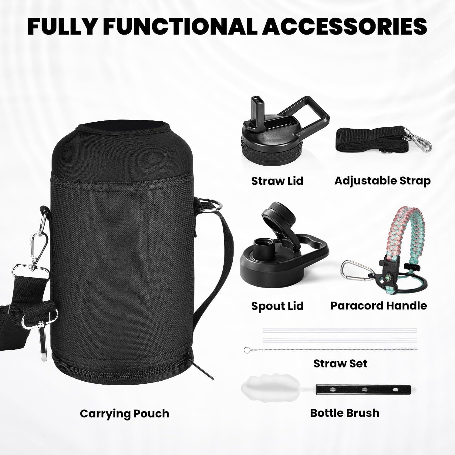 imageInsulated Water Bottle 64 oz Triple Wall Vacuum Stainless Steel Cold for 48 Hrs Leak Proof ampamp NonBPA Half Gallon Water Flask Jug with Paracord Handle ampamp Straw Spout LidsHydrangea