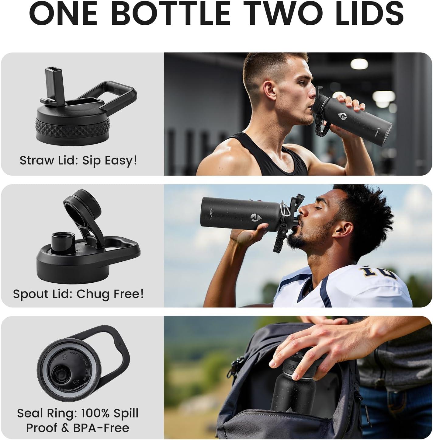 imageInsulated Water Bottle 64 oz Triple Wall Vacuum Stainless Steel Cold for 48 Hrs Leak Proof ampamp NonBPA Half Gallon Water Flask Jug with Paracord Handle ampamp Straw Spout LidsStarry SkyBlack