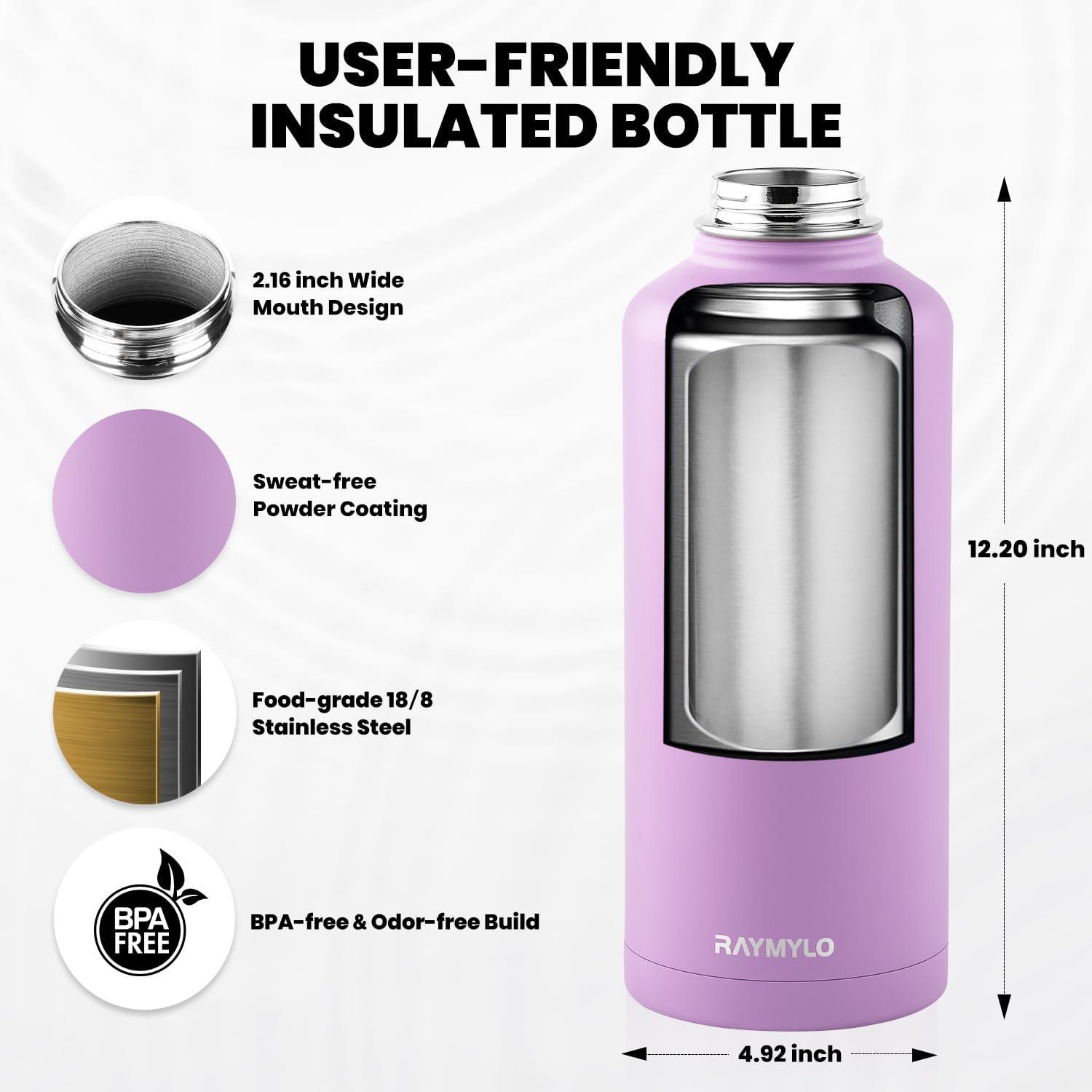 imageInsulated Water Bottle 64 oz Triple Wall Vacuum Stainless Steel Cold for 48 Hrs Leak Proof ampamp NonBPA Half Gallon Water Flask Jug with Paracord Handle ampamp Straw Spout LidsLilac
