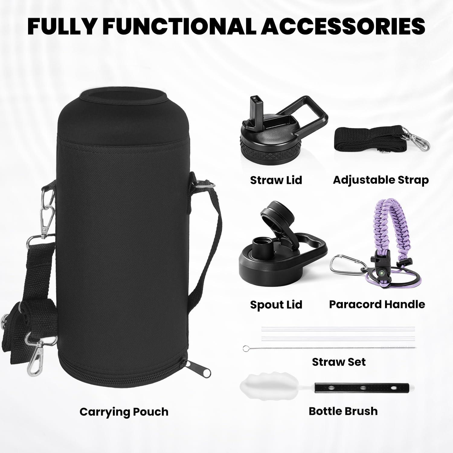 imageInsulated Water Bottle 64 oz Triple Wall Vacuum Stainless Steel Cold for 48 Hrs Leak Proof ampamp NonBPA Half Gallon Water Flask Jug with Paracord Handle ampamp Straw Spout LidsLilac