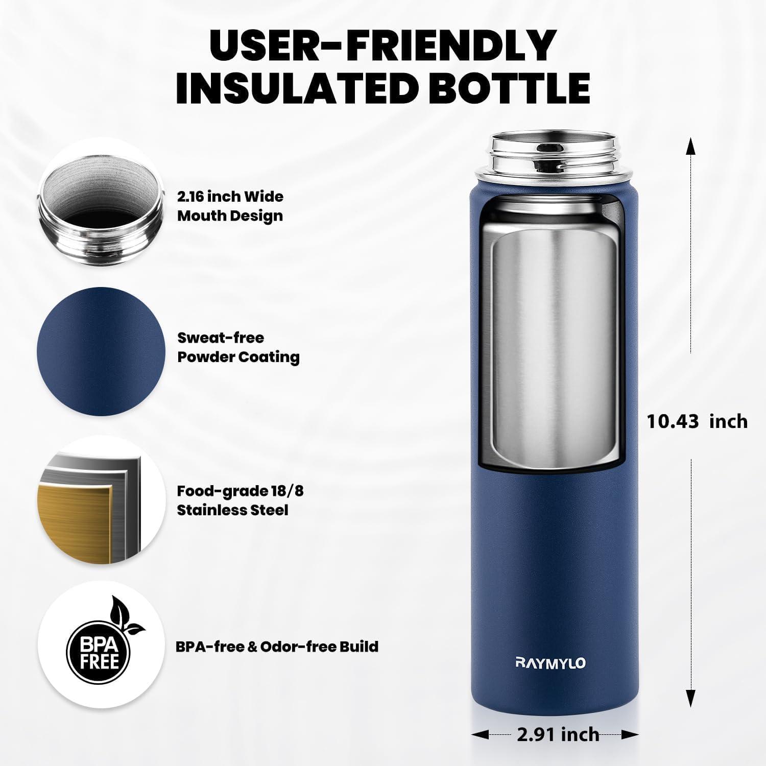 imageInsulated Water Bottle 64 oz Triple Wall Vacuum Stainless Steel Cold for 48 Hrs Leak Proof ampamp NonBPA Half Gallon Water Flask Jug with Paracord Handle ampamp Straw Spout LidsNavy Blue