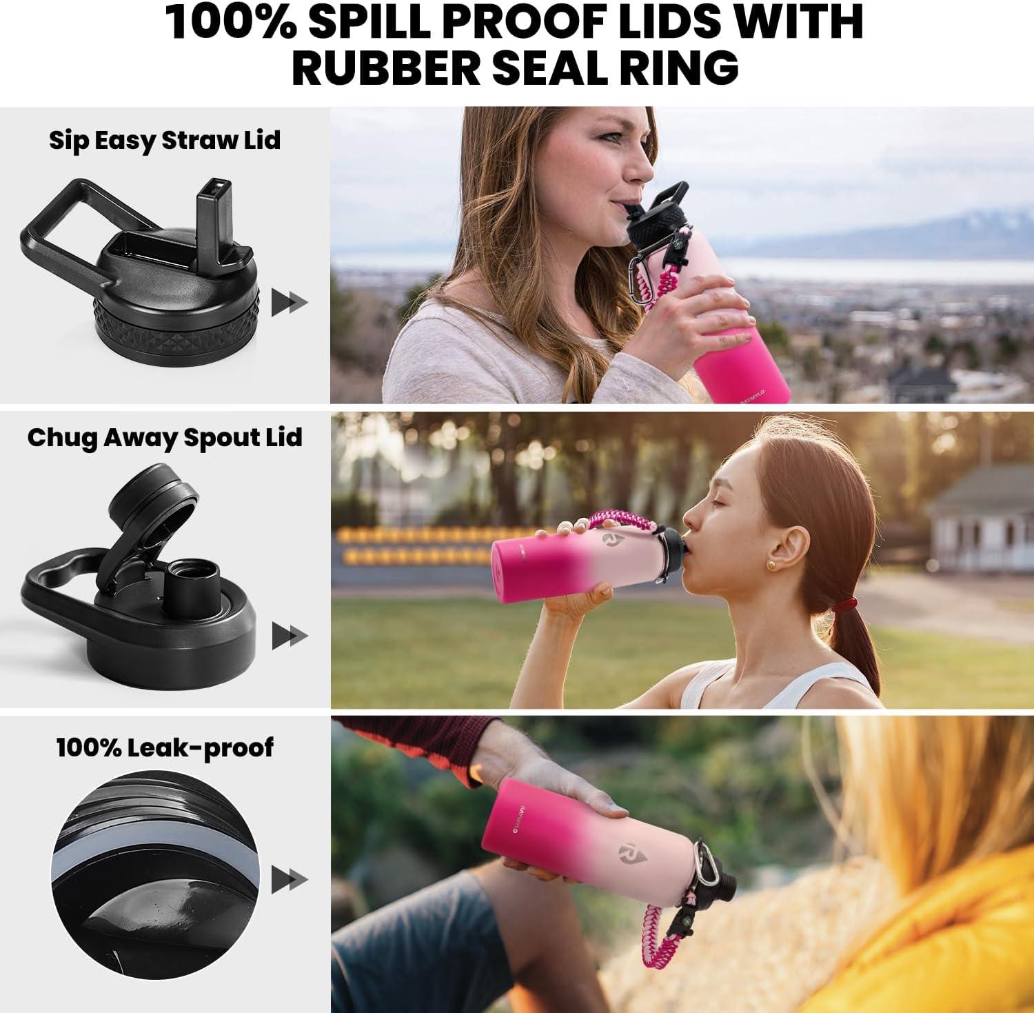 imageInsulated Water Bottle 64 oz Triple Wall Vacuum Stainless Steel Cold for 48 Hrs Leak Proof ampamp NonBPA Half Gallon Water Flask Jug with Paracord Handle ampamp Straw Spout LidsOmbre Pink
