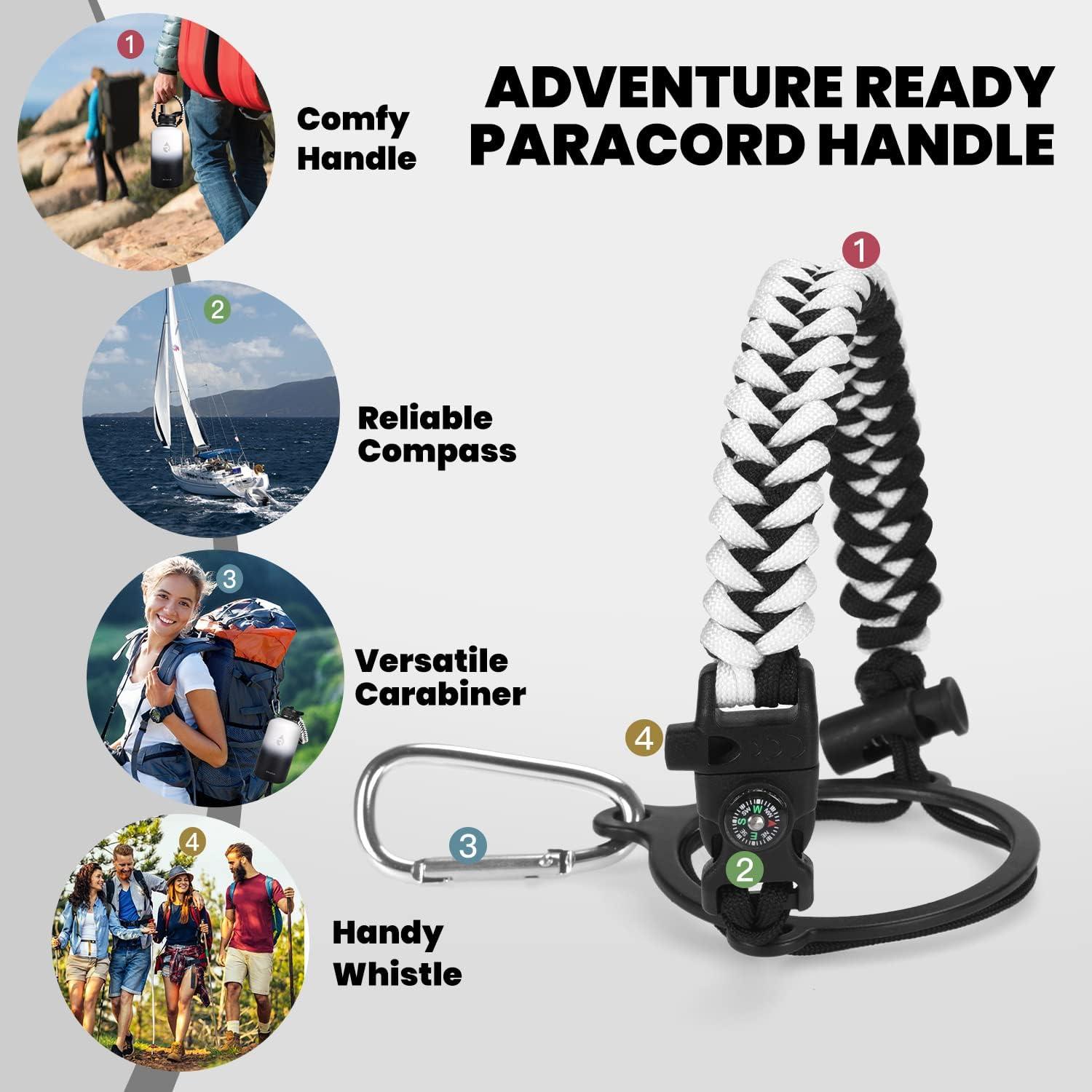 imageInsulated Water Bottle 64 oz Triple Wall Vacuum Stainless Steel Cold for 48 Hrs Leak Proof ampamp NonBPA Half Gallon Water Flask Jug with Paracord Handle ampamp Straw Spout LidsOmbre WhiteBlack