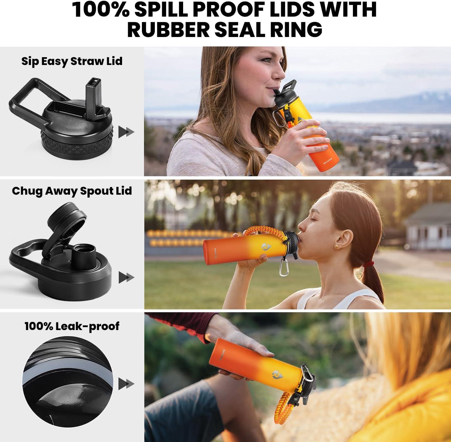 imageInsulated Water Bottle 64 oz Triple Wall Vacuum Stainless Steel Cold for 48 Hrs Leak Proof ampamp NonBPA Half Gallon Water Flask Jug with Paracord Handle ampamp Straw Spout LidsOmbre Orange