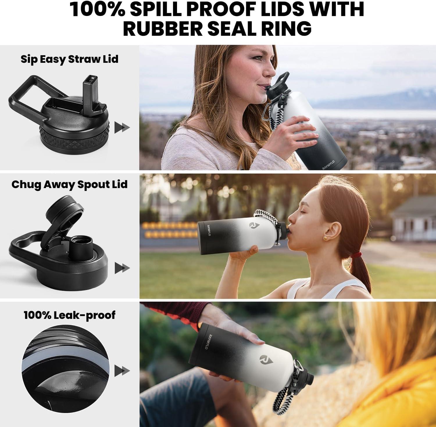 imageInsulated Water Bottle 64 oz Triple Wall Vacuum Stainless Steel Cold for 48 Hrs Leak Proof ampamp NonBPA Half Gallon Water Flask Jug with Paracord Handle ampamp Straw Spout LidsOmbre WhiteBlack
