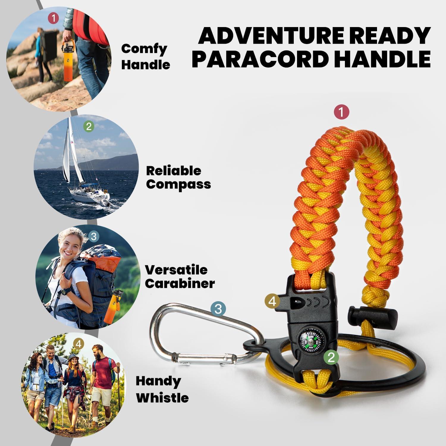 imageInsulated Water Bottle 64 oz Triple Wall Vacuum Stainless Steel Cold for 48 Hrs Leak Proof ampamp NonBPA Half Gallon Water Flask Jug with Paracord Handle ampamp Straw Spout LidsOmbre Orange