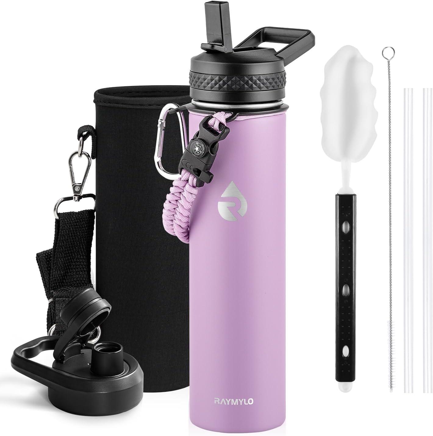 imageInsulated Water Bottle 64 oz Triple Wall Vacuum Stainless Steel Cold for 48 Hrs Leak Proof ampamp NonBPA Half Gallon Water Flask Jug with Paracord Handle ampamp Straw Spout LidsLilac