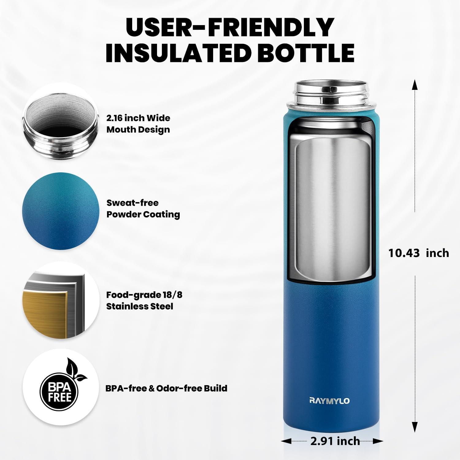 imageInsulated Water Bottle 64 oz Triple Wall Vacuum Stainless Steel Cold for 48 Hrs Leak Proof ampamp NonBPA Half Gallon Water Flask Jug with Paracord Handle ampamp Straw Spout LidsCyan Blue