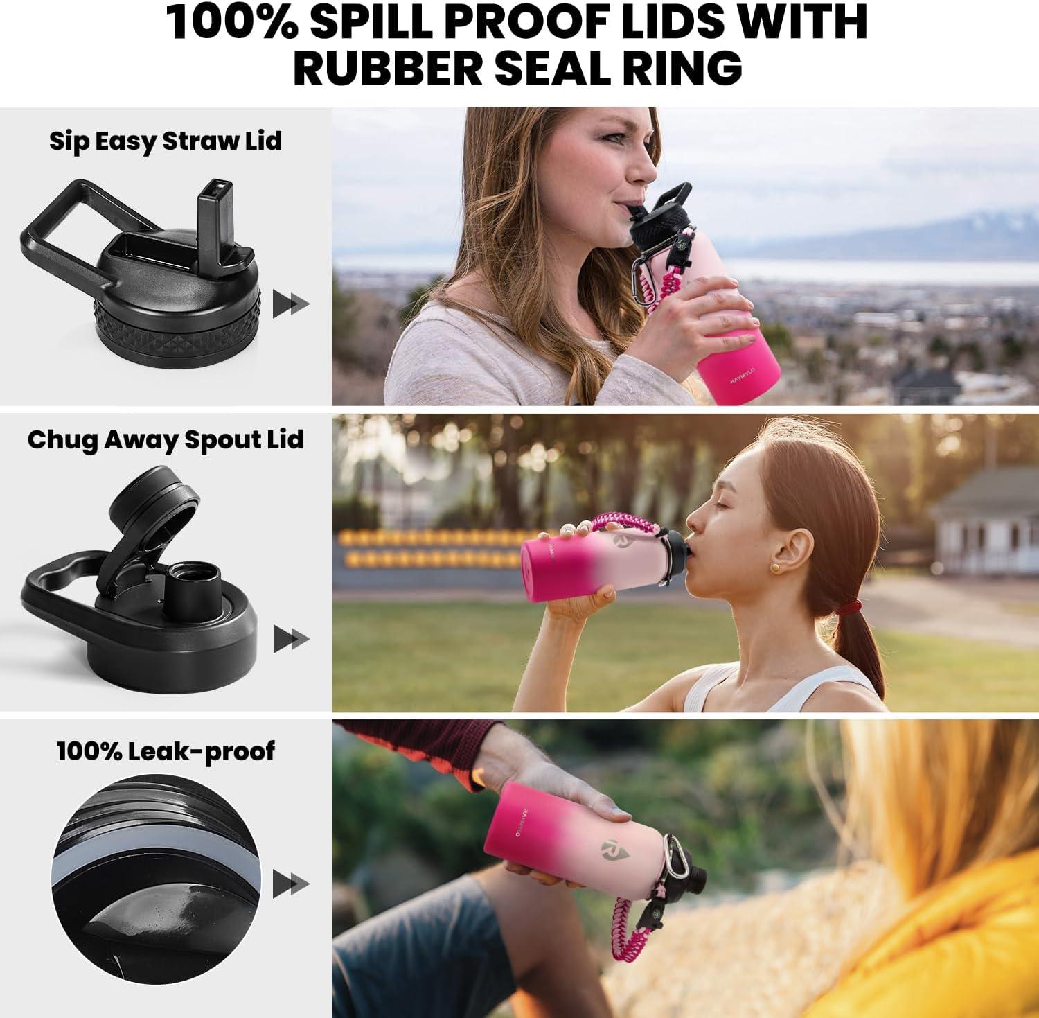imageInsulated Water Bottle 64 oz Triple Wall Vacuum Stainless Steel Cold for 48 Hrs Leak Proof ampamp NonBPA Half Gallon Water Flask Jug with Paracord Handle ampamp Straw Spout LidsOmbre Pink