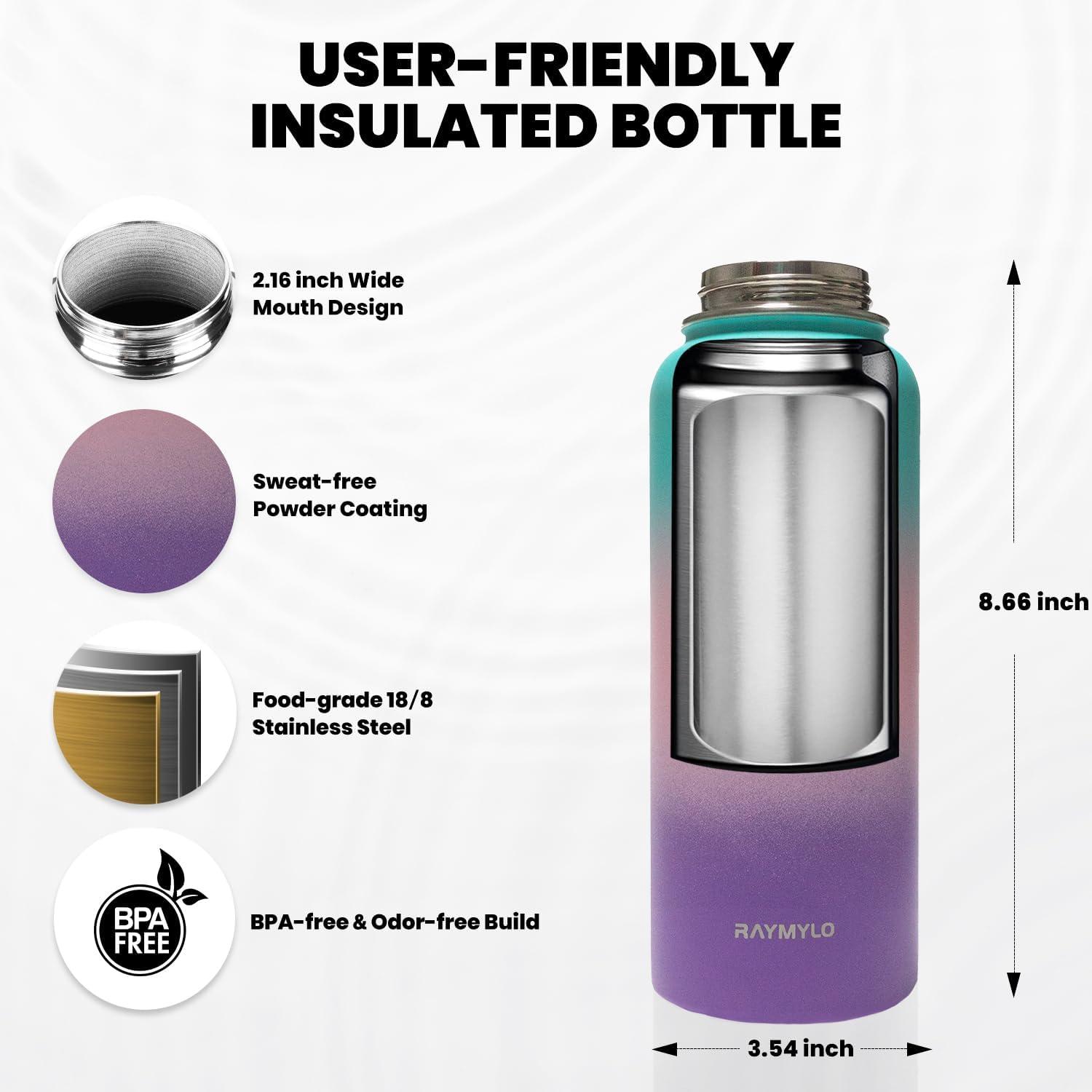 imageInsulated Water Bottle 64 oz Triple Wall Vacuum Stainless Steel Cold for 48 Hrs Leak Proof ampamp NonBPA Half Gallon Water Flask Jug with Paracord Handle ampamp Straw Spout LidsHydrangea